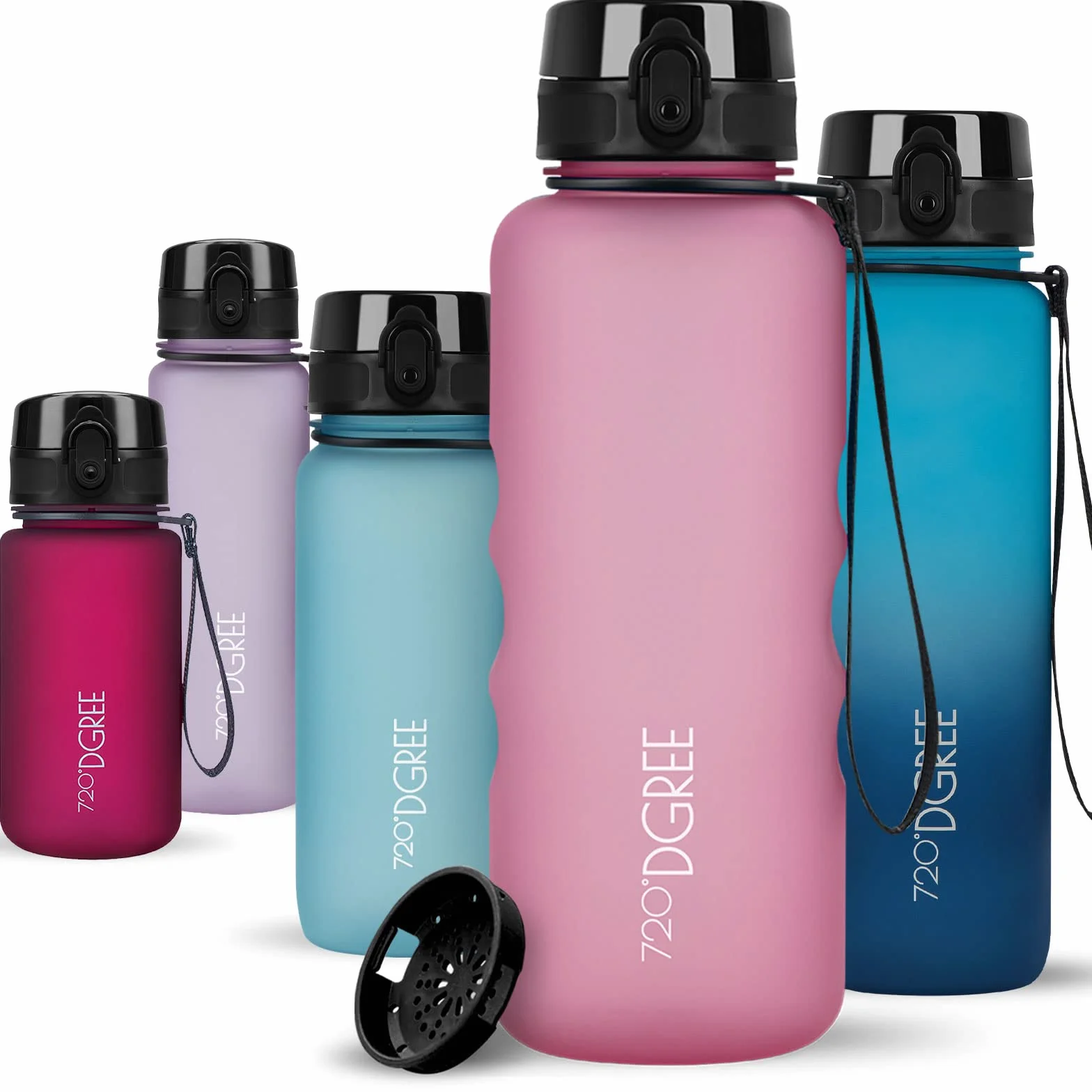 720°DGREE Butelka do picia 1,5 litra "uberBottle" softTouch +Sitko - Bez BPA - Duża butelka na wodę do siłowni, fitnessu, treningu, sportu, na zewnątrz - Butelka sportowa z Tritan - Lekka, odporna