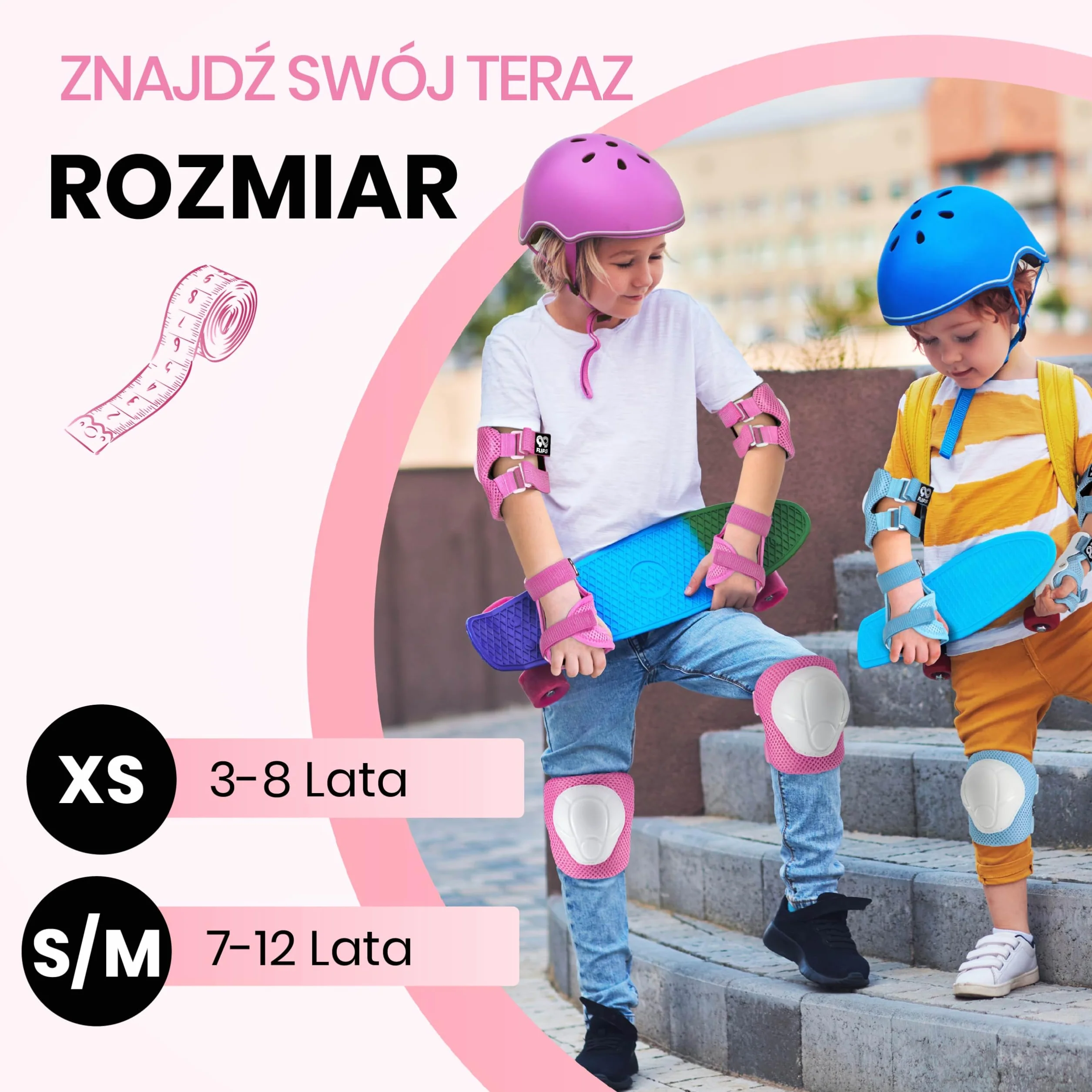 99FLIPS FLASH Różowe Ochraniacze dla Dzieci S/M Zestaw 6 el Nakolanniki Nałokietniki Ochraniacze na Nadgarstki