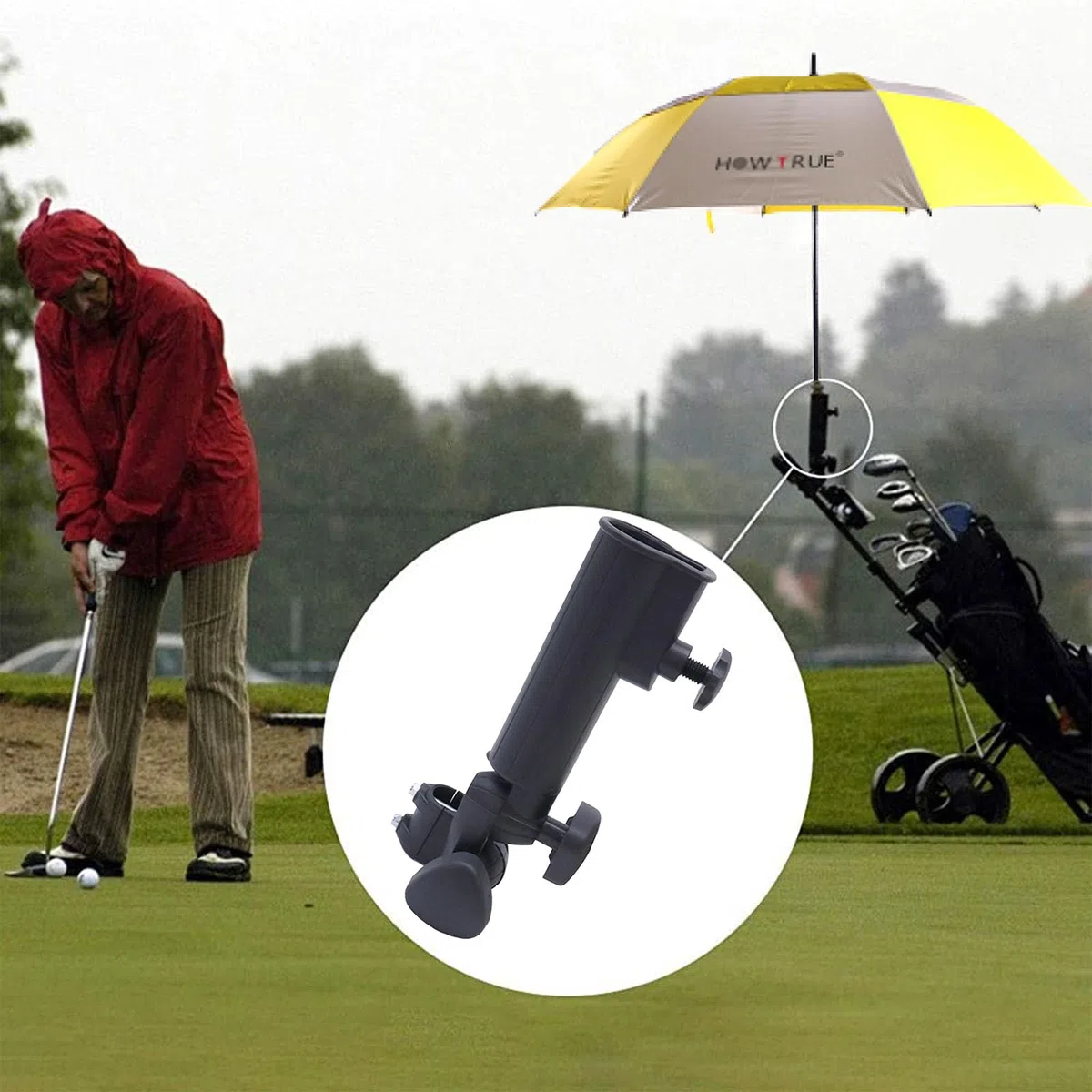 Uchwyt na parasol golfowy, wózek golfowy, uchwyt na parasol, regulowany wózek na parasol, plastikowy wózek golfowy, uchwyt na parasol, czarny, do wózków golfowych, wózków rowerowych