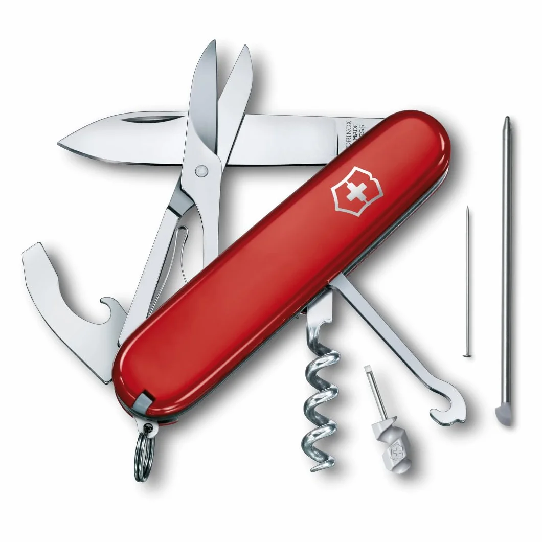 Victorinox Taschenmesser Compact (15 Funktionen, Kombi-Klinge, Kugelschreiber, Schere, Mehrzweckhaken) rot