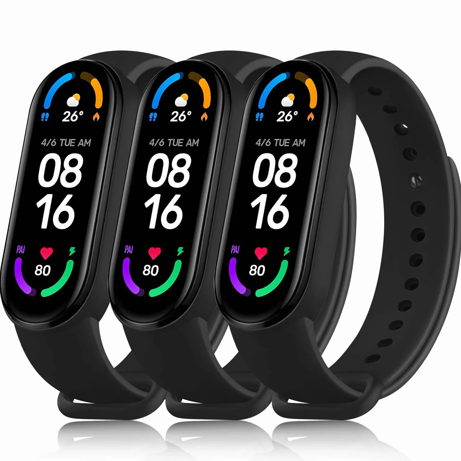 [3 Pack]Opaski sportowe dla Xiaomi Mi Band 5,Xiaomi Mi Band 6, miękkie silikonowe paski zamienne dla Xiaomi Mi Band 5,6 Kobiety Mężczyźni