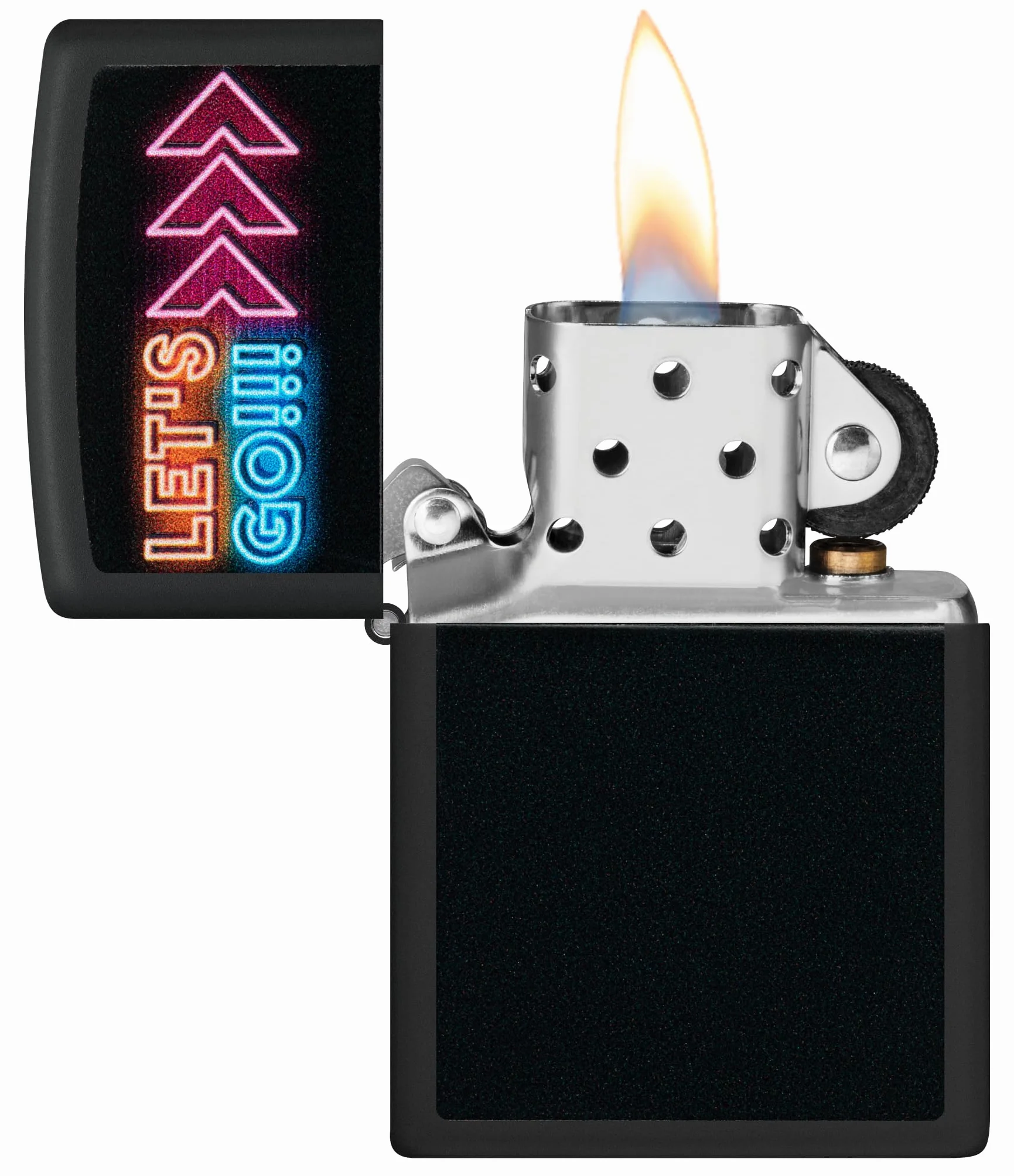 Zippo Let's Go Zapalniczka Sztormowa, Lampa Światła Czarnego, do Napełniania, Wielokrotnego Użytku, Wiatroodporna Konstrukcja, Pudełko na Prezent, Wykonano w USA, Kolor Czarny Matowy
