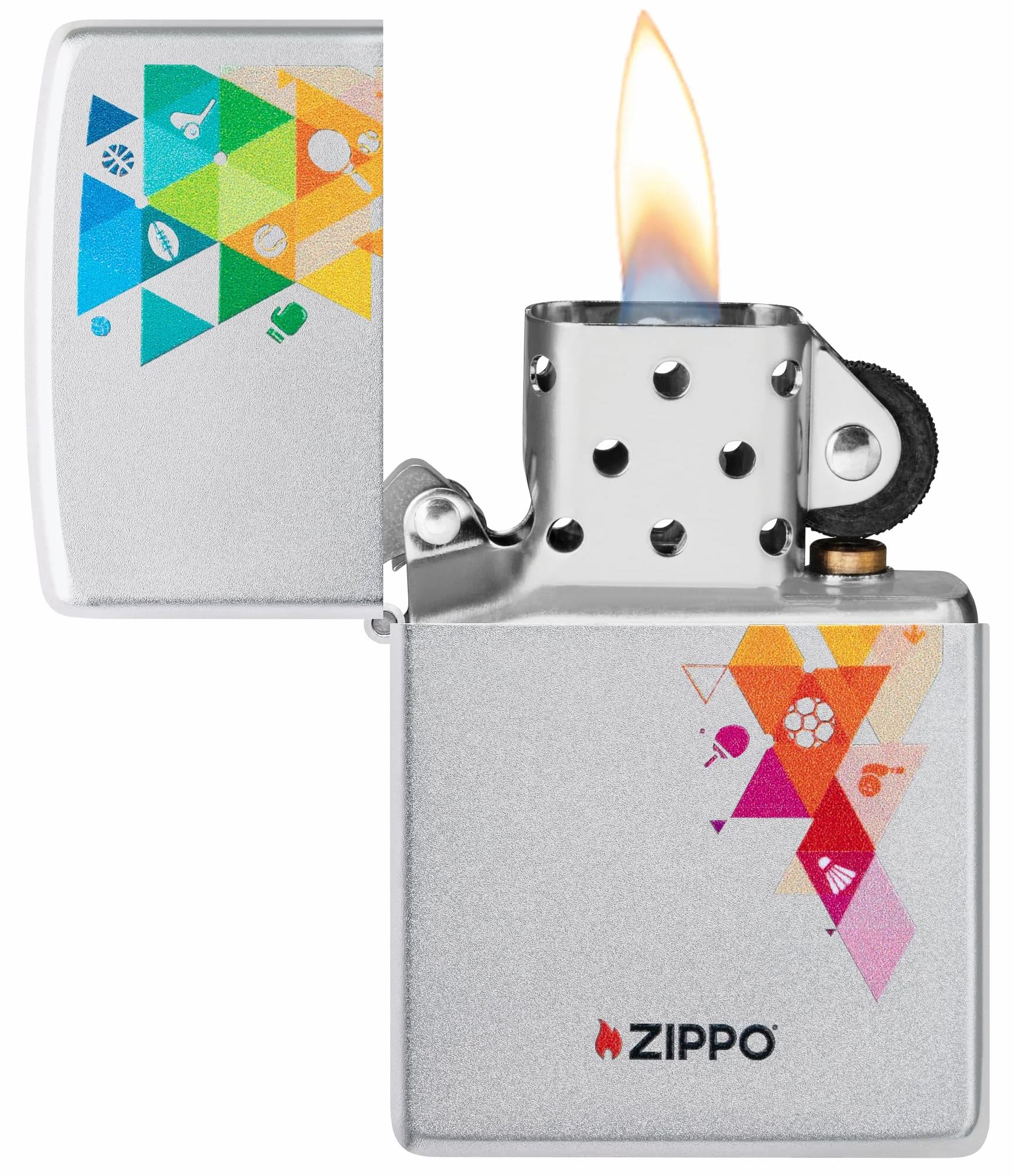 Zippo Sports Icons Zapalniczka Sztormowa, Kolorowy Nadruk, do Napełniania, Wielokrotnego Użytku, Wiatroodporna Konstrukcja, Pudełko na Prezent, Wykonano w USA, Kolor Satynowy Chrom (Satin Chrome)