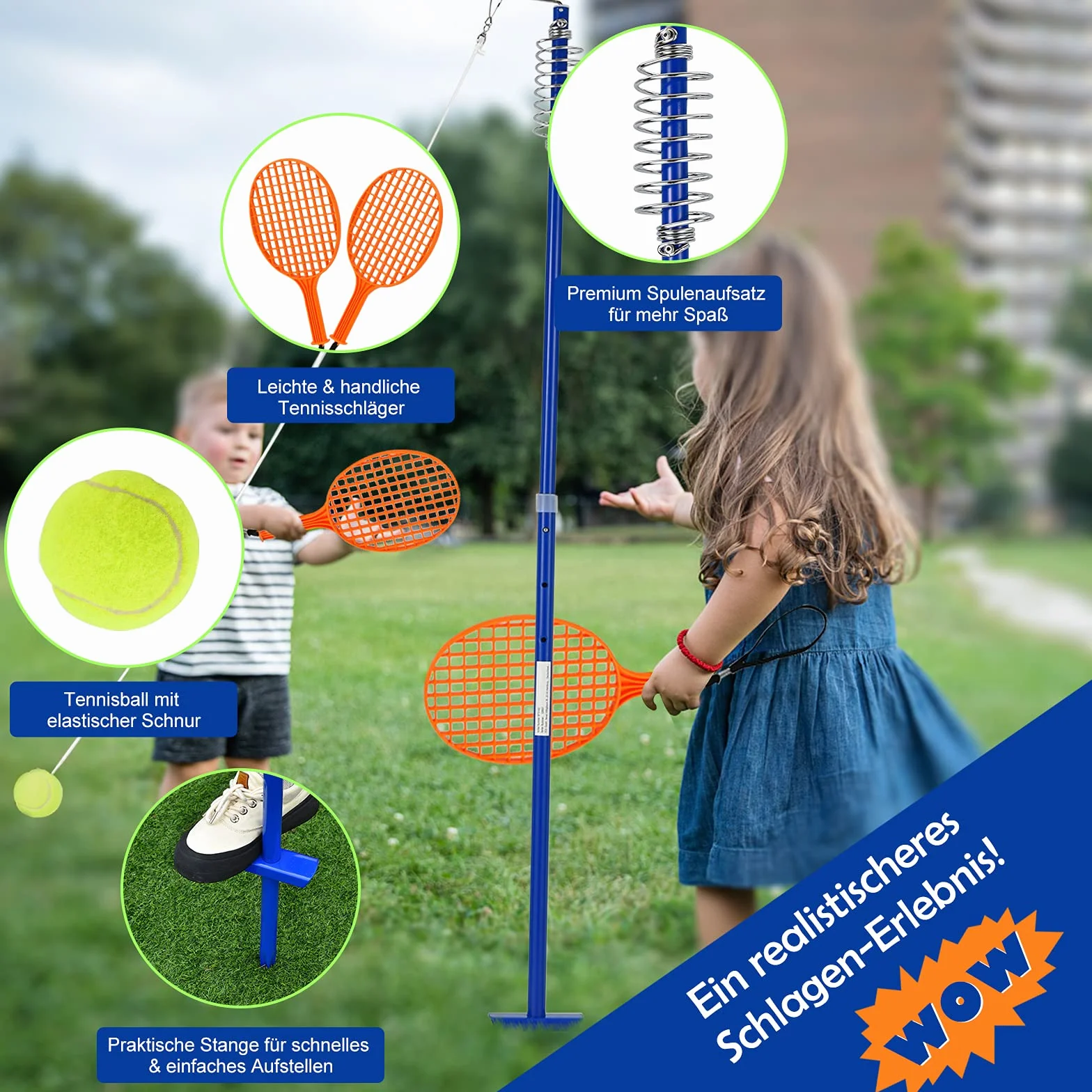 COSTWAY 3-stopniowy zestaw Tetherball z regulacją wysokości, zestaw z piłką i 2 rakietkami, 120 cm, piłka tenisowa na sznurku, gra tenisowa dla solo i zespołu