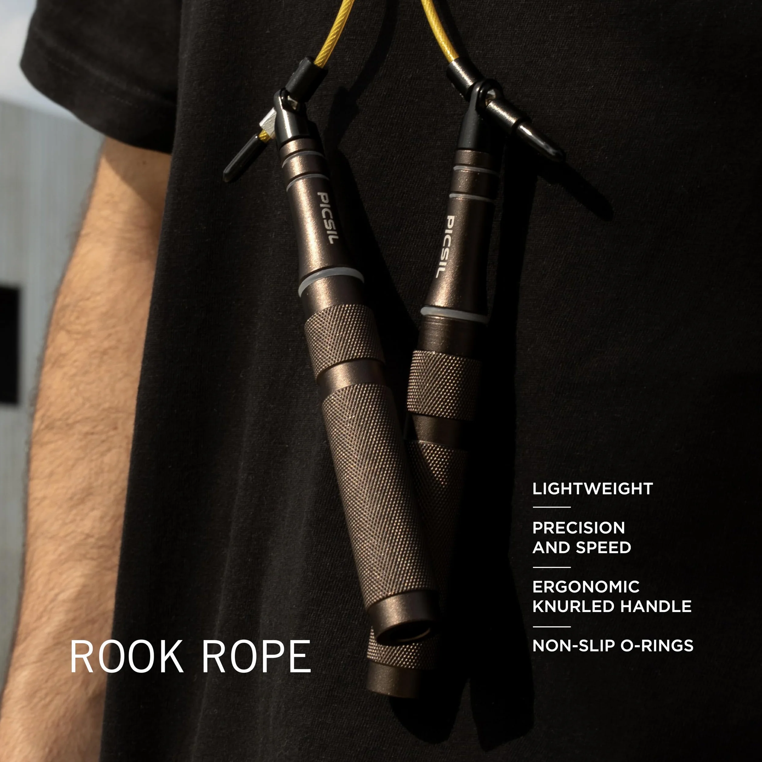 PICSIL - Rook, Skakanka dla Początkujących, Rączka Aluminiowa, Linka Stalowa Powlekana PVC, Wytrzymała i Lekka Skakanka, Podwójne Skoki, Idealna do Cross-treningu, Boksu, Fitness