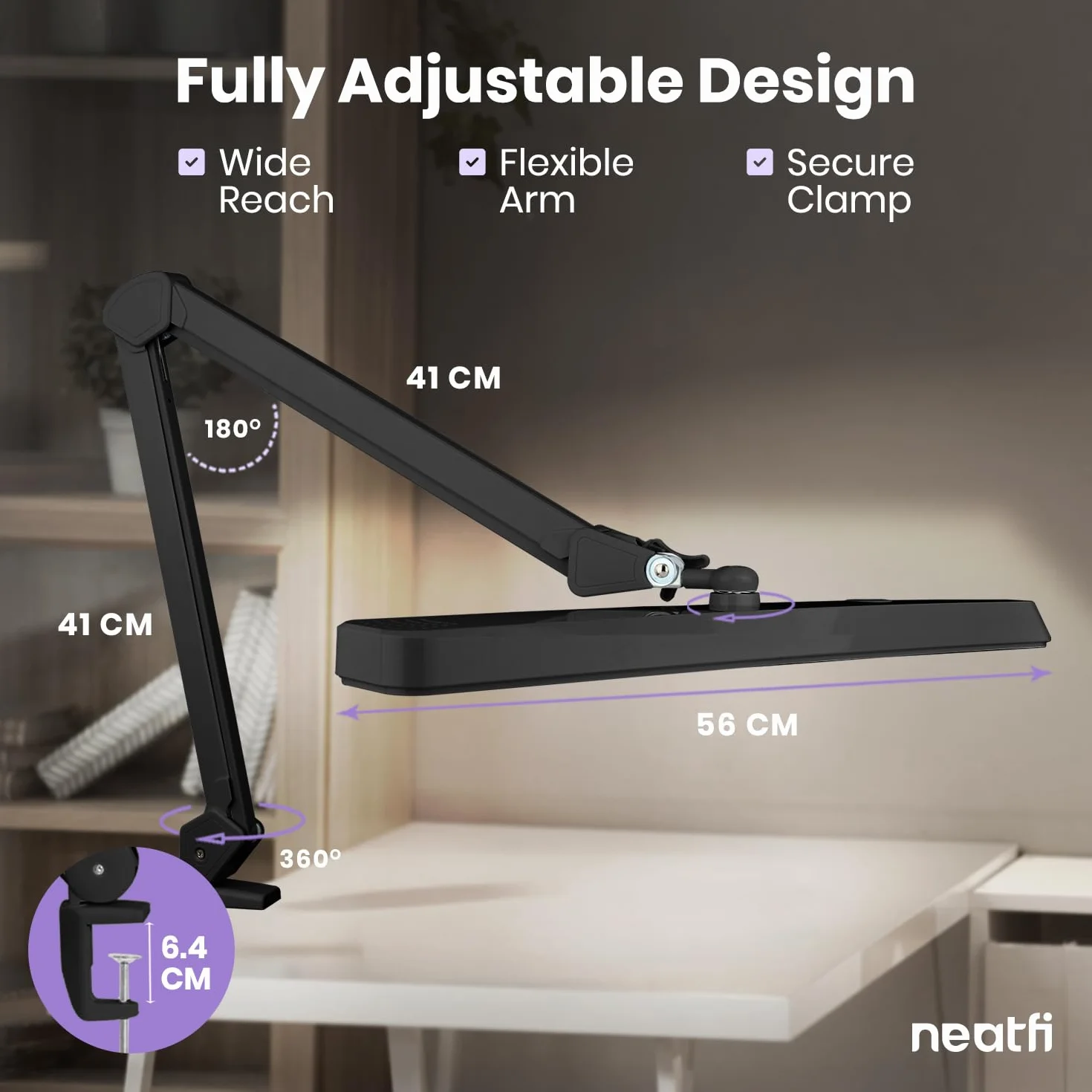 Neatfi XL 2500 lumenów lampa stołowa LED 30W 5 tryby oświetlenia 324 SMD-LED szerokość 56 cm Czarny