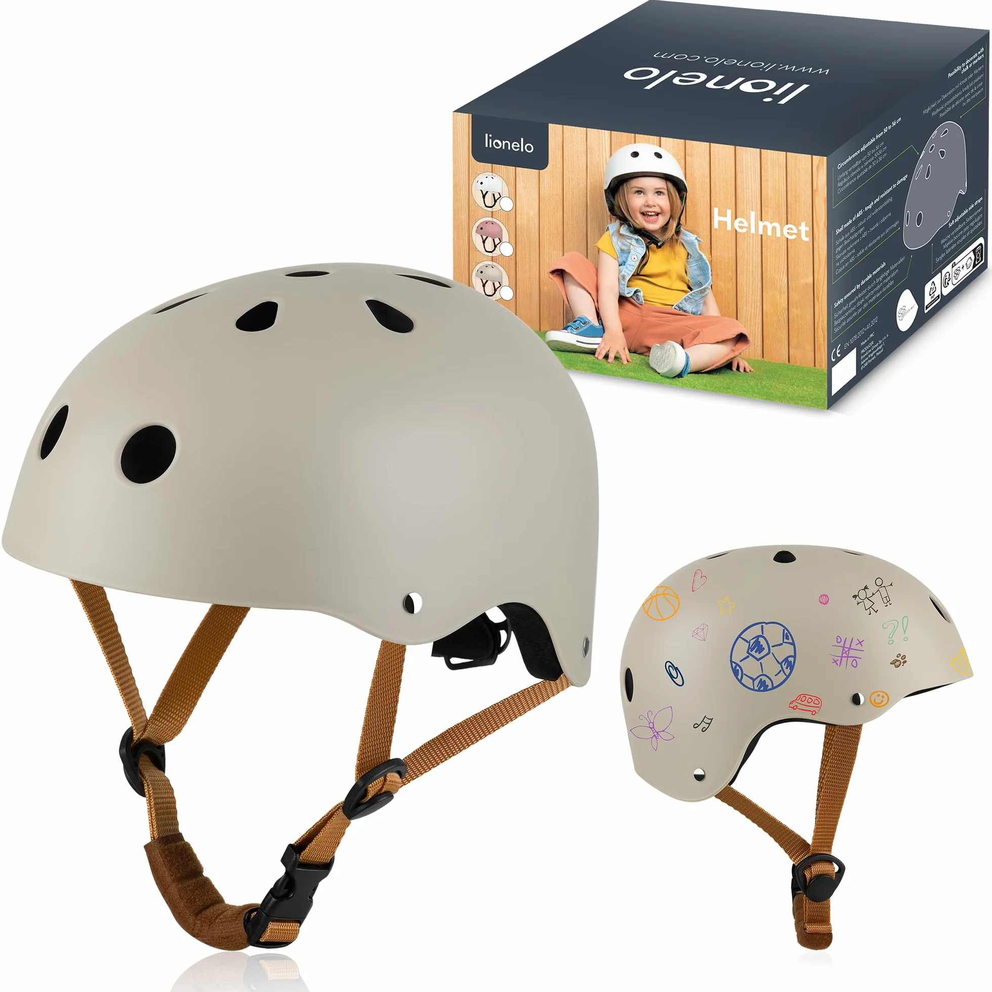 LIONELO Helmet Ochronny Kask Rowerowy dla Dzieci, Regulowany 50-56 cm, Osłona na Podbródek, Kask Dla Dziewczynek i Chłopców z Certyfikatem Intertek, Rozmiar S