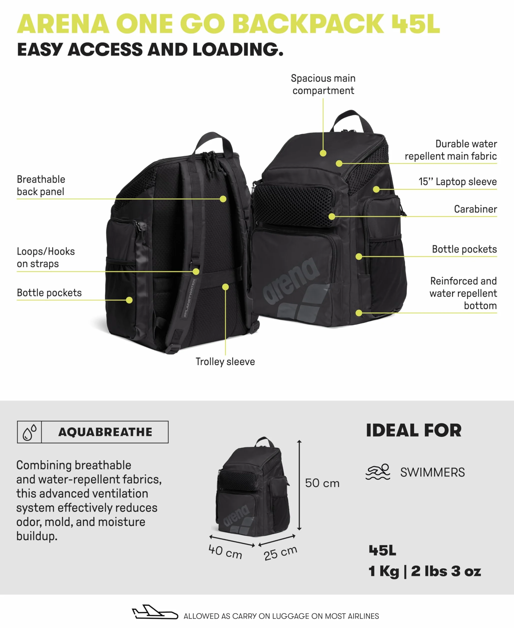 ARENA Plecak na basen One GO Backpack 45 litrów