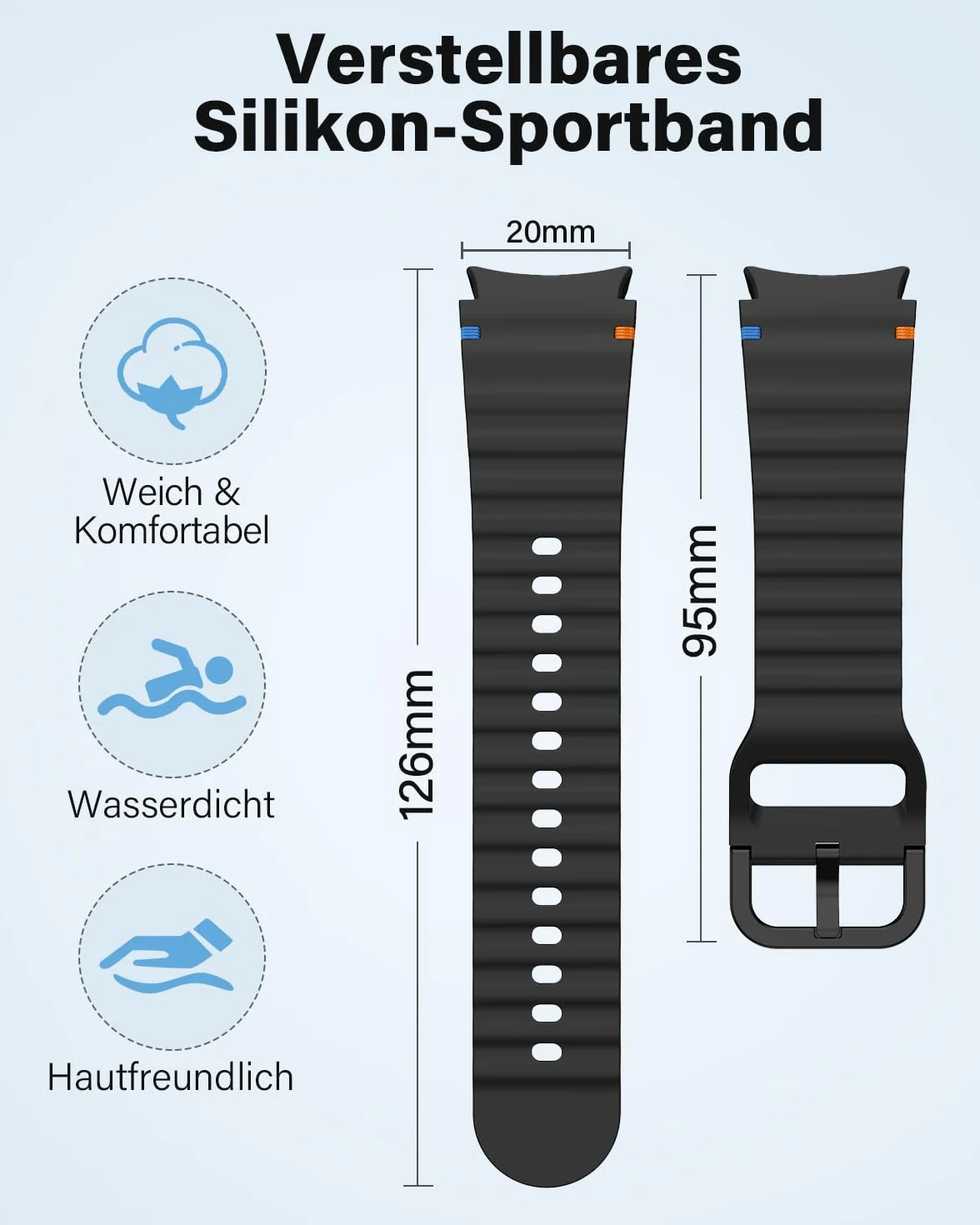 SimpleThings Silikonowy pasek sportowy do Galaxy Watch 7 40 mm 44 mm regulowany Samsung Galaxy Watch 6/5/4/6 Classic/4 Classic/5 Pro