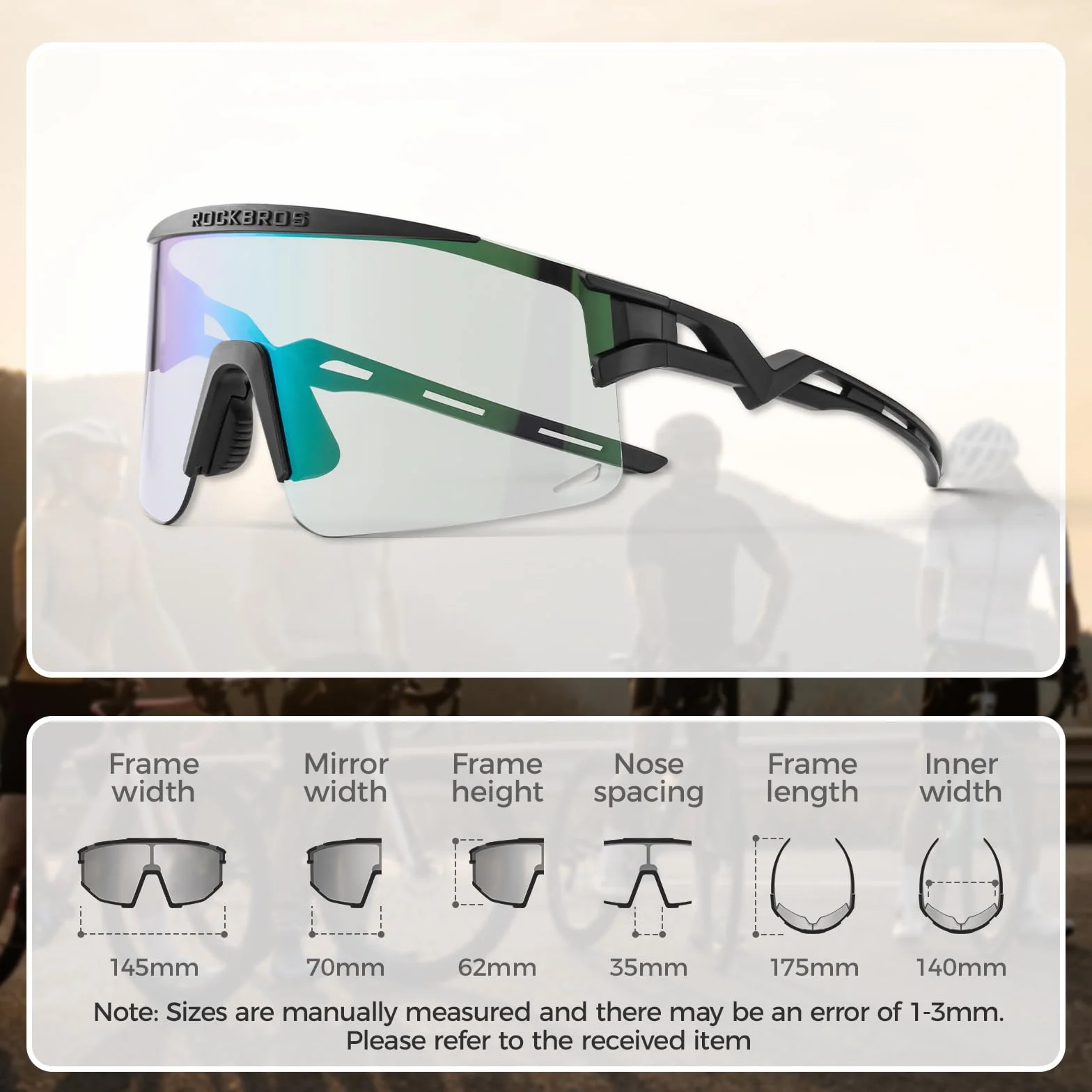 ROCKBROS Okulary rowerowe fotochromatyczne z polaryzacją i filtrem przeciwmgielnym sportowe