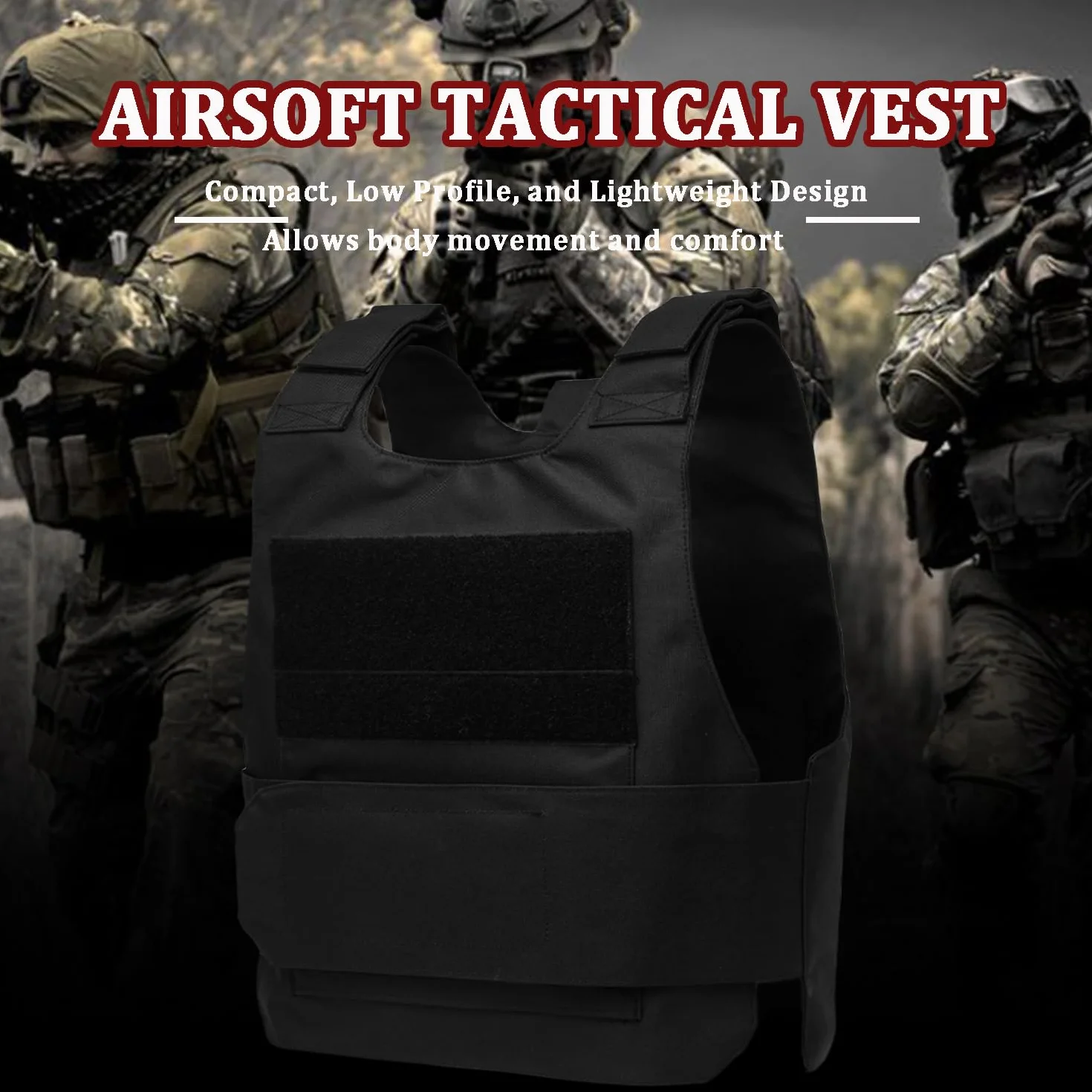 Favuit Kamizelka taktyczna, czarna, Airsoft Paintball, kamizelka regulowana, ochrona piersi, kamizelka sportowa, akcesoria taktyczne, na polowanie, wędkowanie, kemping, airsoft, paintball