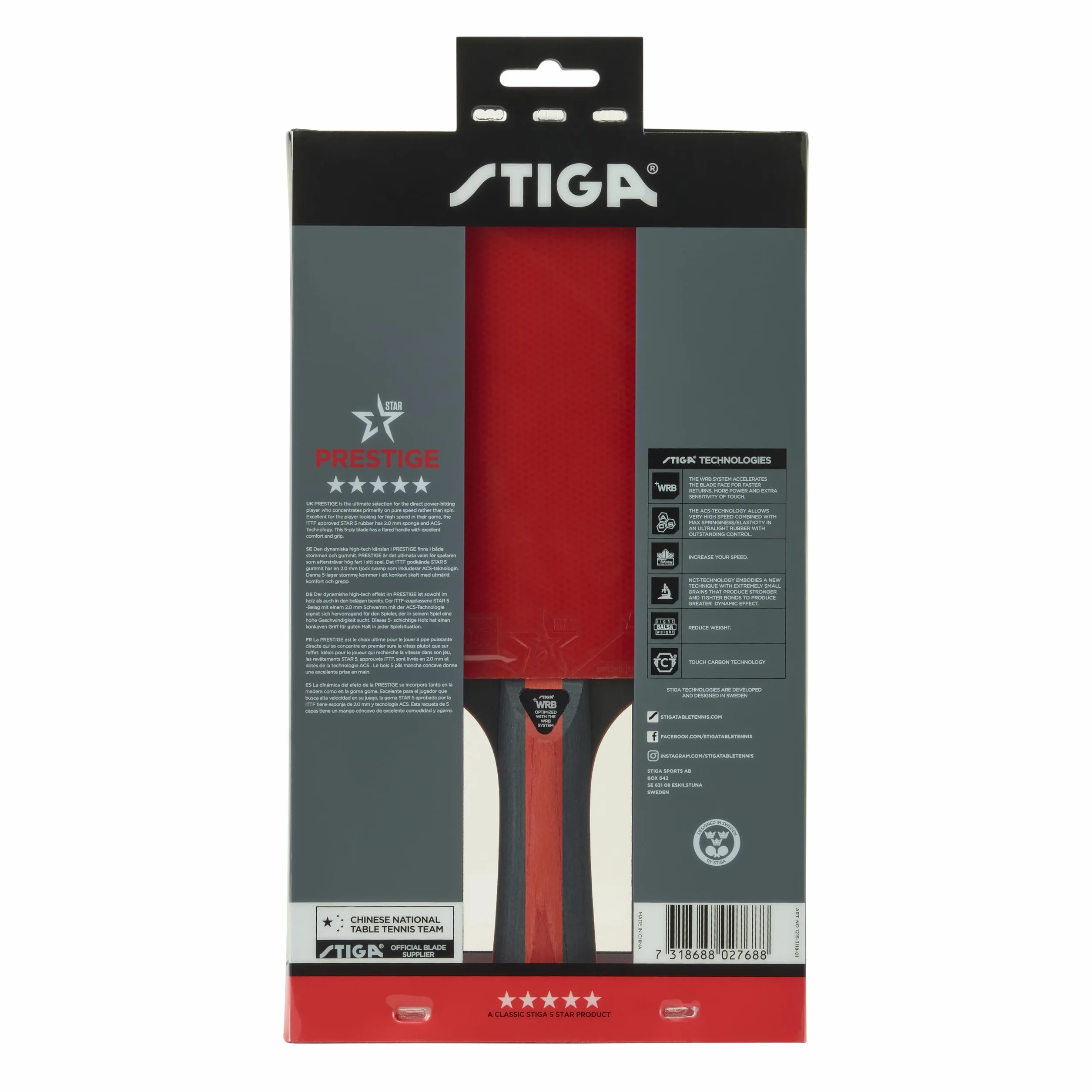 Stiga Prestige 5 Rakieta do Tenisa Stołowego Czarny