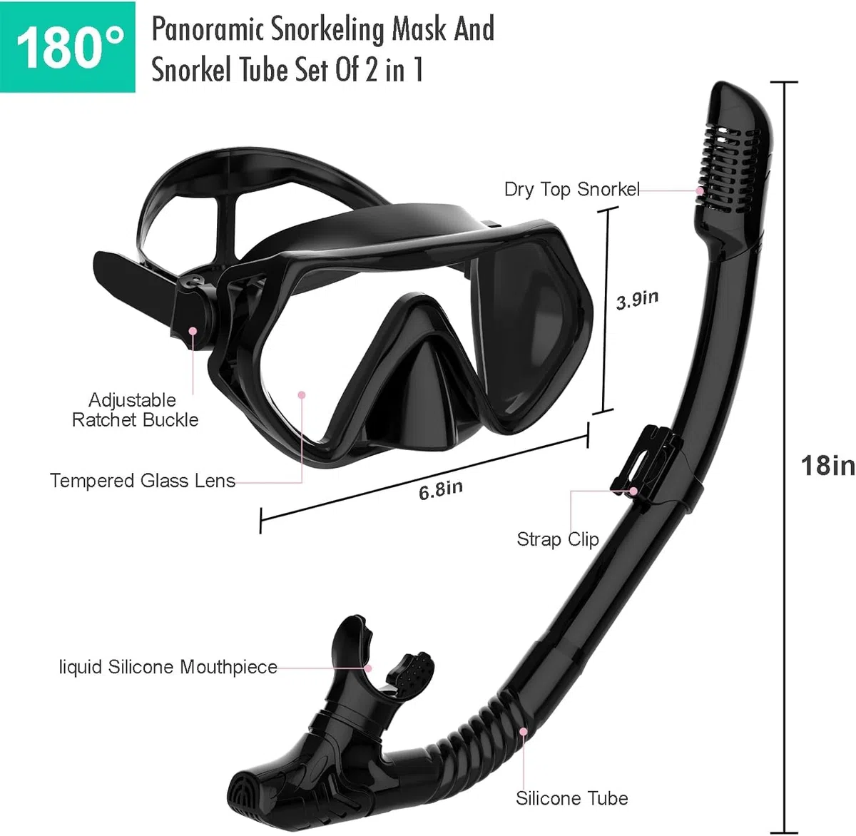 JRing Zestaw do snorkelingu dla dorosłych, okulary do nurkowania i Dry zestaw do snorkelingu, ochrona przed przeciekaniem i zaparowaniem, maska do nurkowania dla mężczyzn i kobiet