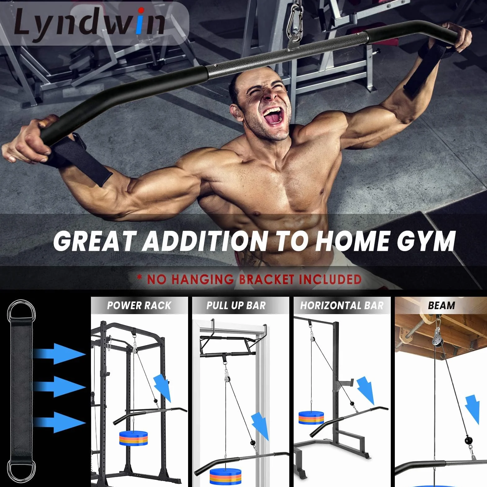 System bloczków do treningu w domu z drążkiem LAT PULL DOWN 100 cm – akcesoria fitness do uginania bicepsów i tricepsów, sprzęt na siłownię domową