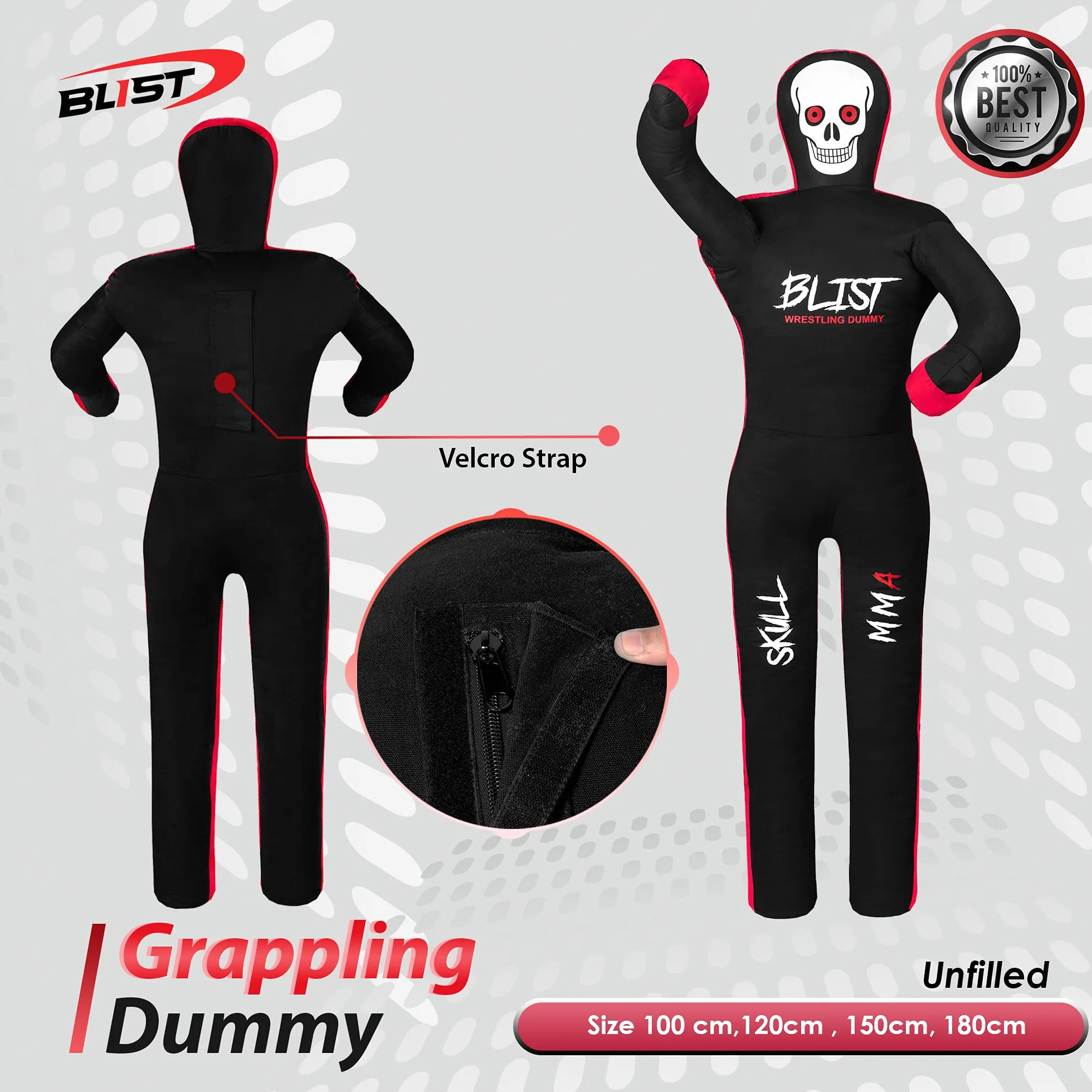 Blist MMA Grappling Dummy Judo worek bokserski Brazylijski BJJ Jiu Jitsu pozycja siedząca Wrestling Sztuki Walki Boks Karate Training (niewypełniony), czarny, 177,8 cm
