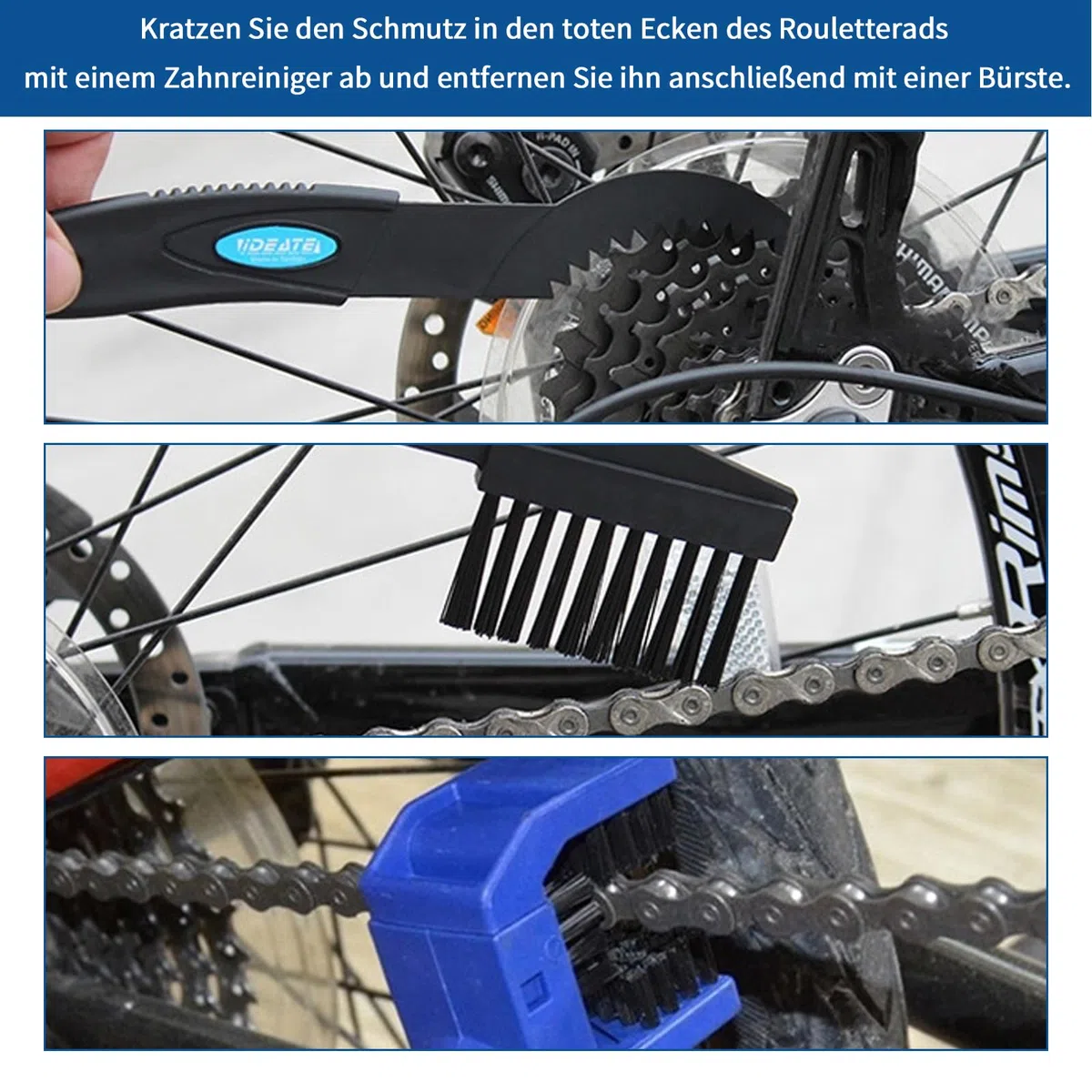 Szczotka do czyszczenia łańcuchów motocyklowych, urządzenie do czyszczenia łańcuchów ze szczotkami do czyszczenia, czyści łańcuch ze wszystkich stron i oczyszcza go ze starego oleju i brudu