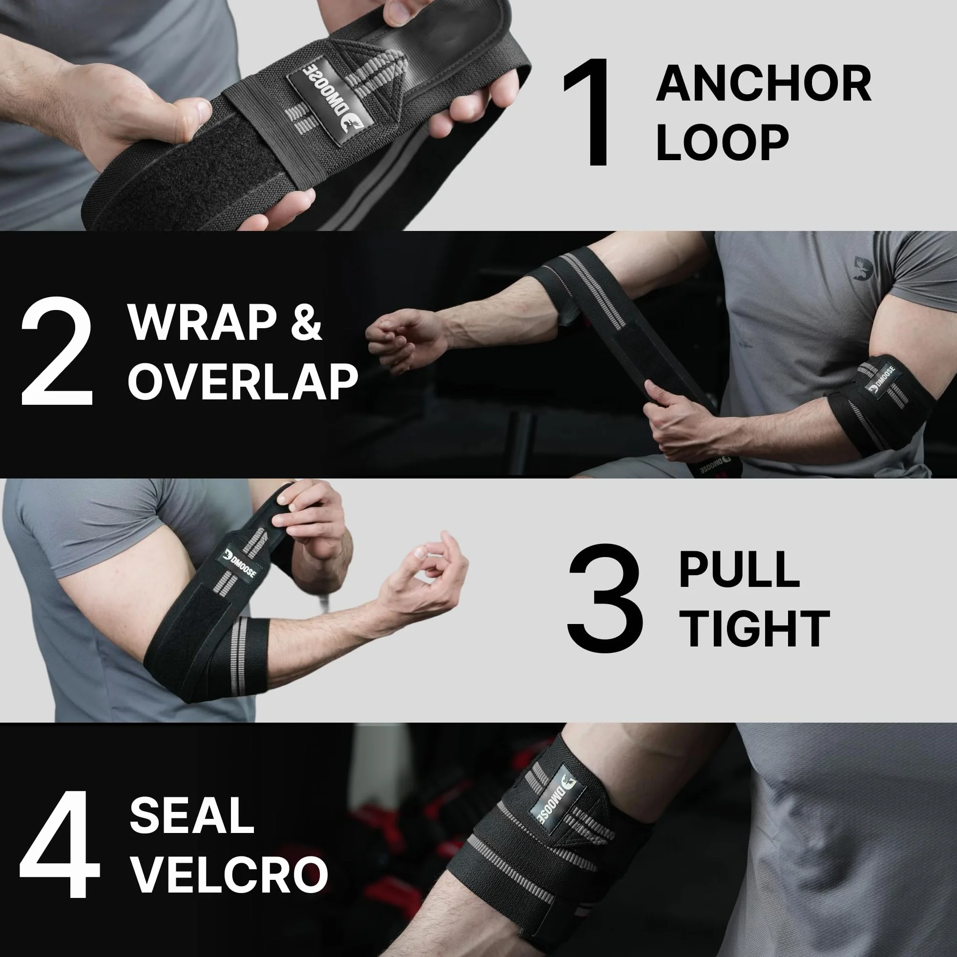 DMoose Fitness - Ochraniacze na łokcie do podnoszenia ciężarów (para), regulowany bandaż do wspierania stawów, łagodzenia bólu – ochraniacze na łokcie do treningu w studiu fitness