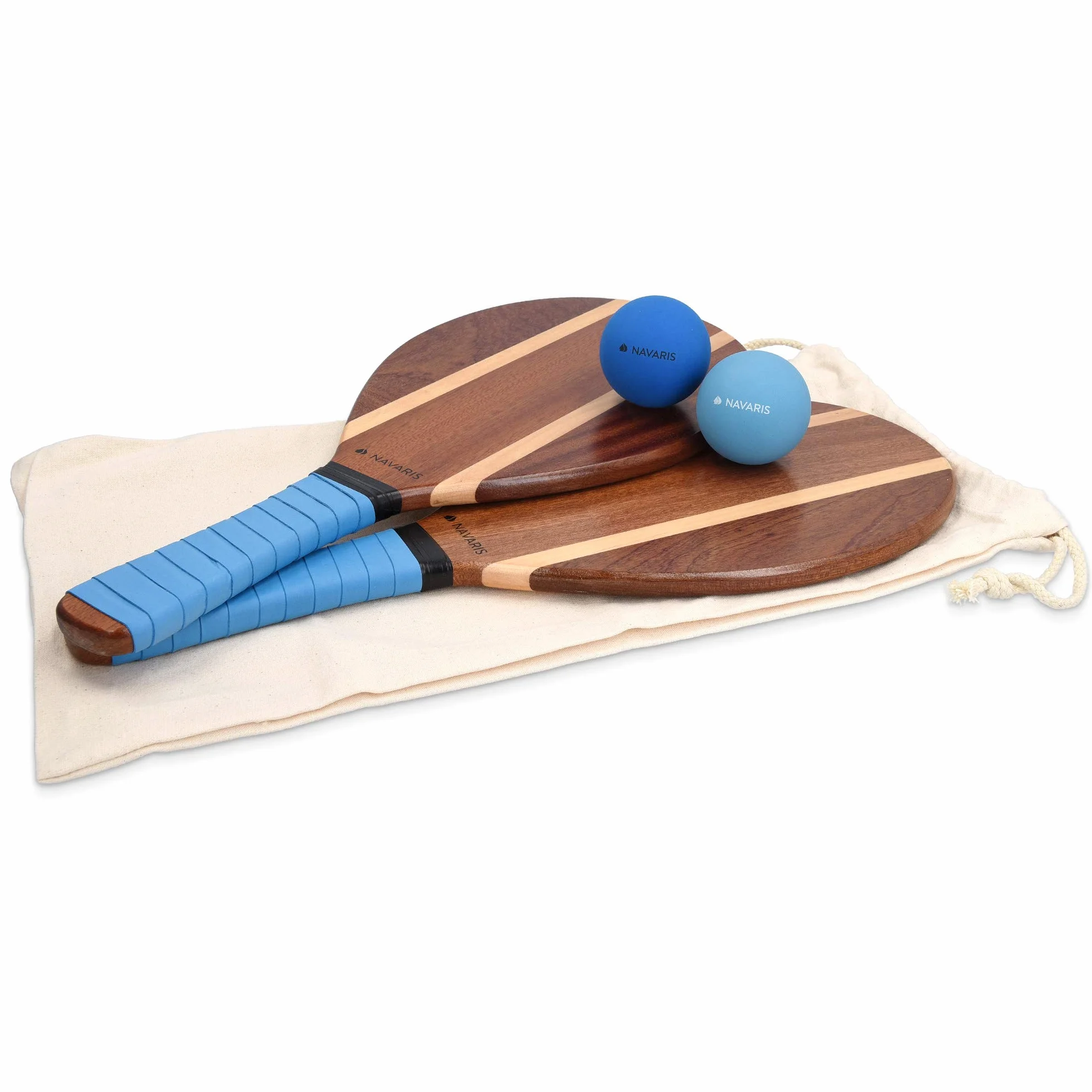 Navaris Zestaw do tenisa plażowego z piłkami – gra w beachtennis dwie wysokiej jakości rakietki do matkotu z drewna – Frescobol Paddle – piłka plażowa kij drewniany