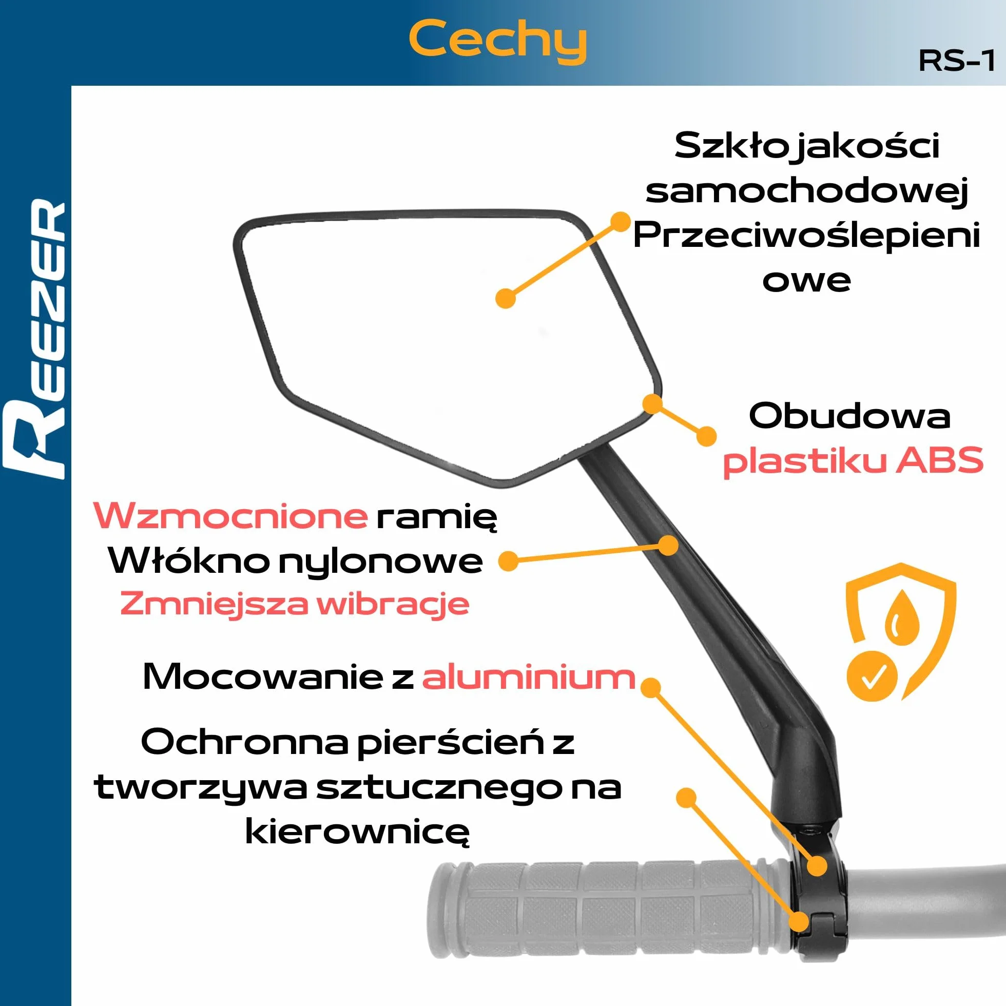 REEZER - Lusterko rowerowe - hulajnoga elektryczna - skuter - Wysokiej klasy i uniwersalny - kompatybilny ze wszystkimi modelami - Odblaskowe - Regulacja 360° PARA