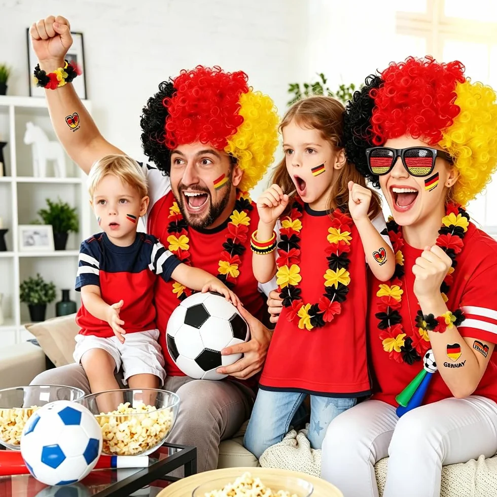 11-częściowy artykuł dla kibiców Niemiec, piłka nożna Mistrzostwa Świata 2026, artykuł dla kibiców Niemiec, dekoracja europejska D-eutschland, peruka, okulary, girlandy, naklejki i fajka