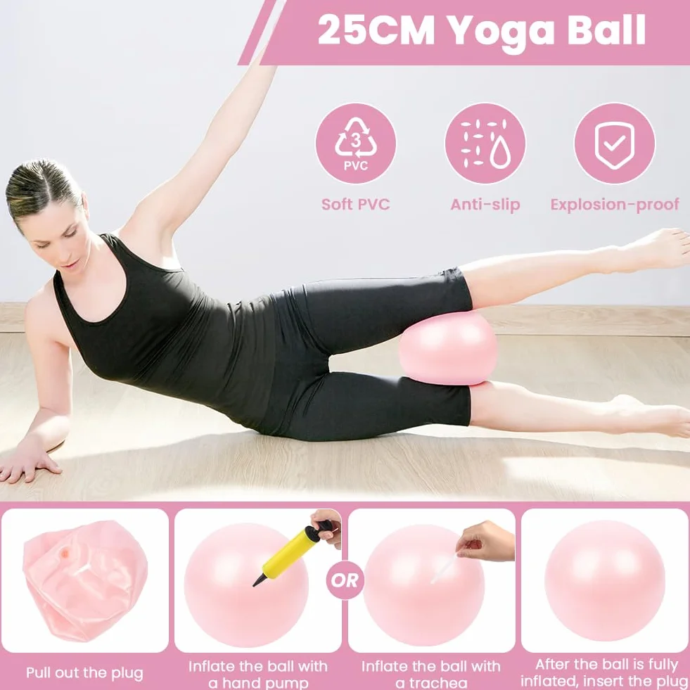 Zestaw pierścieni do pilatesu 38 cm magiczne koło z podwójnymi uchwytami, 4 szt. z opaską oporową, piłką do jogi