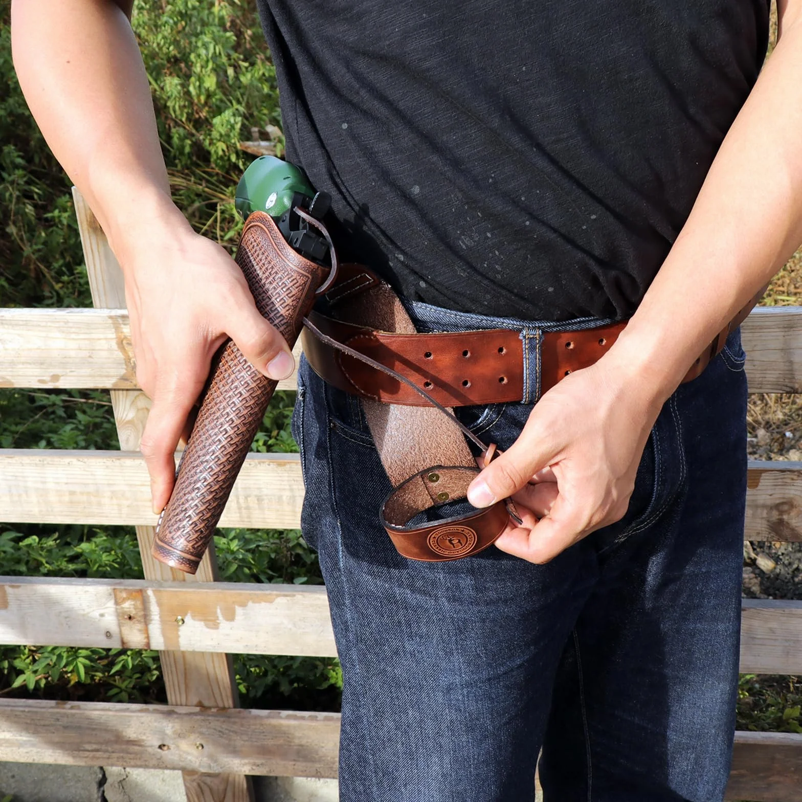 TOURBON Kabura na pistolet z prawdziwej skóry western kowbojski pas kabury rewolwer pistolet torba do przenoszenia