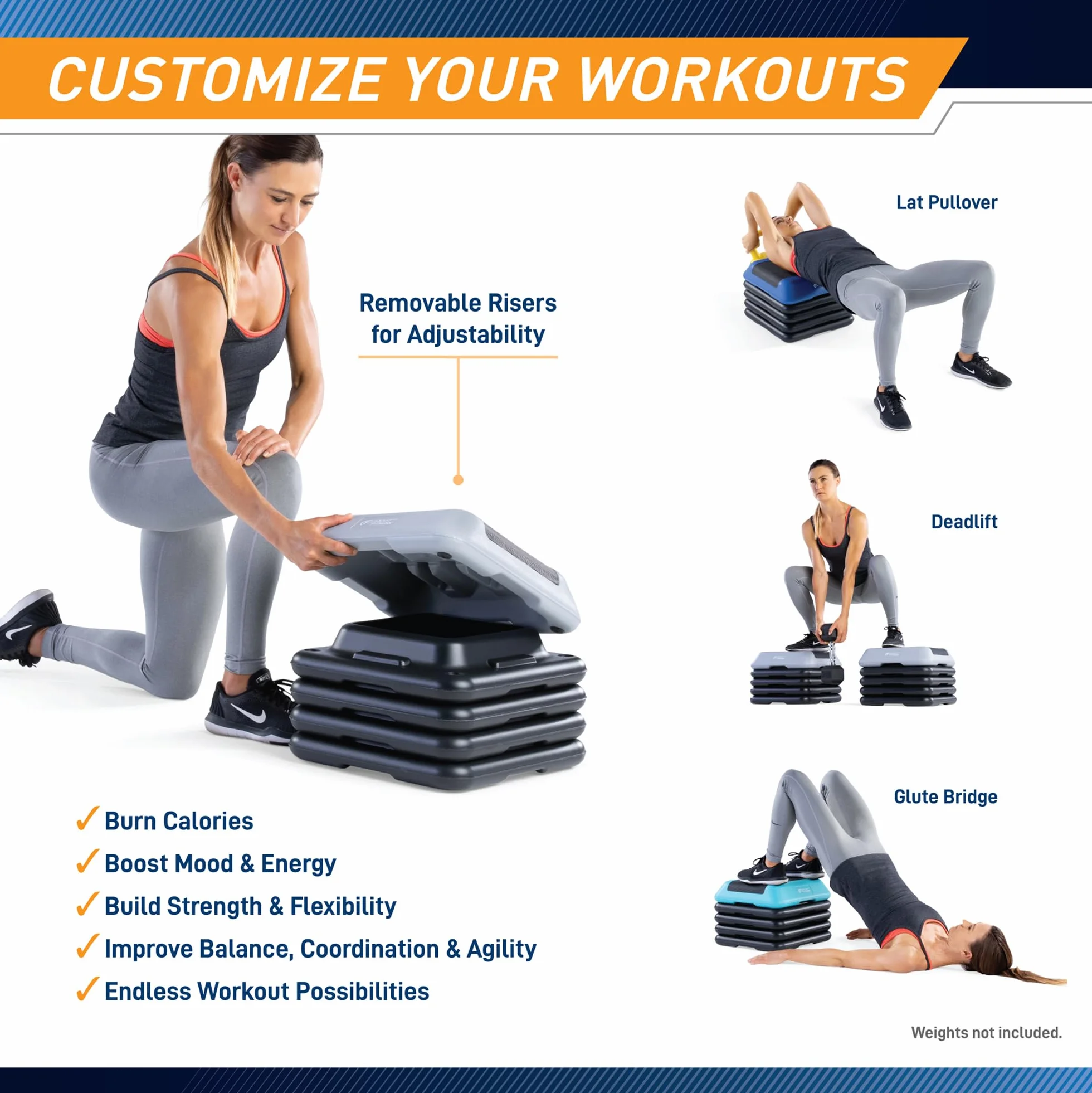 Circuit Fitness by Marcy 16 x 16 inches Adjustable Height Aerobic Step Platform with 4 Risers, Non-Slip Rubber Surface, Home Exercise Fitness Training, Aqua Green, STEP-GREEN01-4R