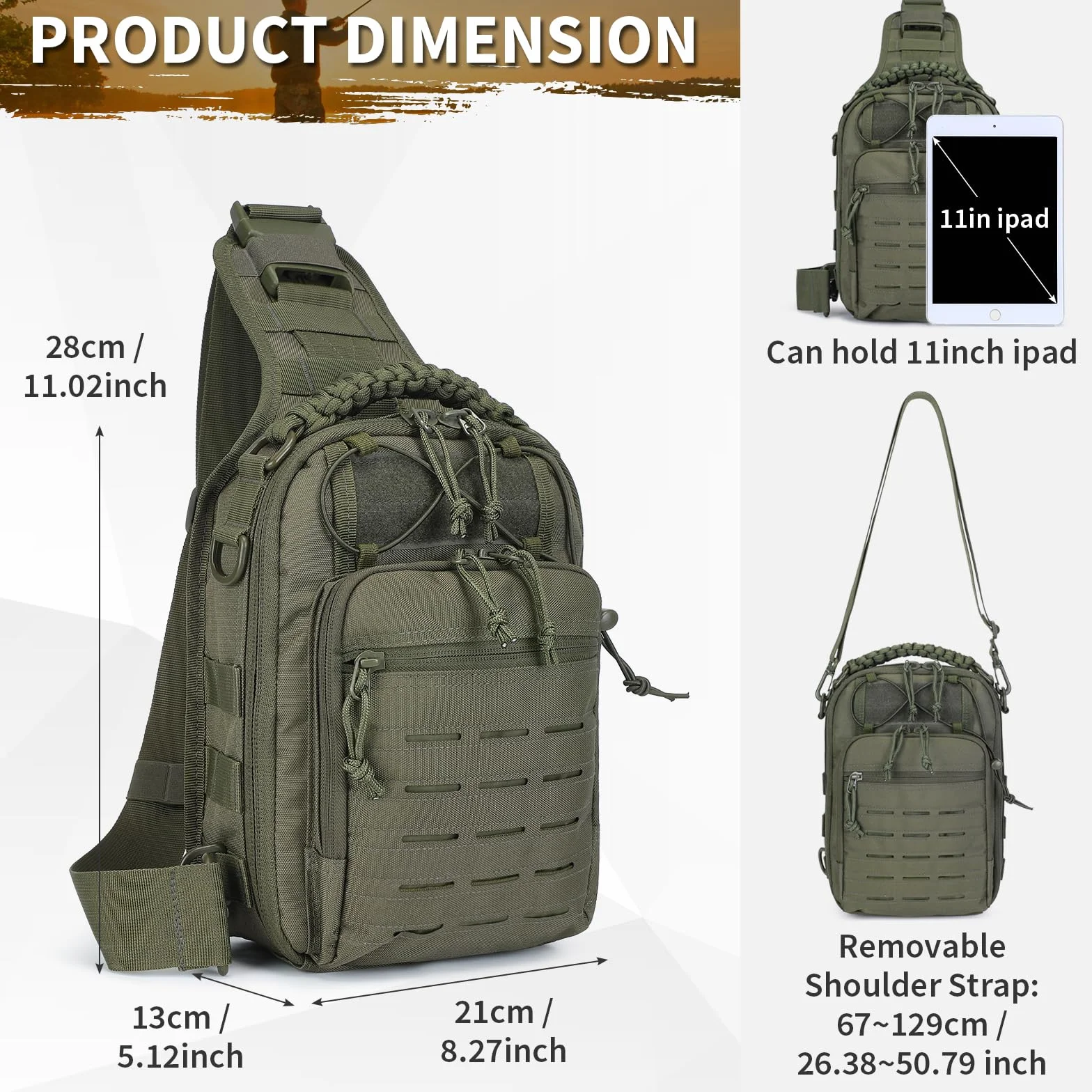 HUNTVP Taktyczna torba na klatkę piersiową, wojskowa torba na ramię, wojskowa torba na klatkę piersiową, plecak Molle, torba crossbody, torba na ramię, mini dla mężczyzn, kobiet, podróże, wędrówki, na