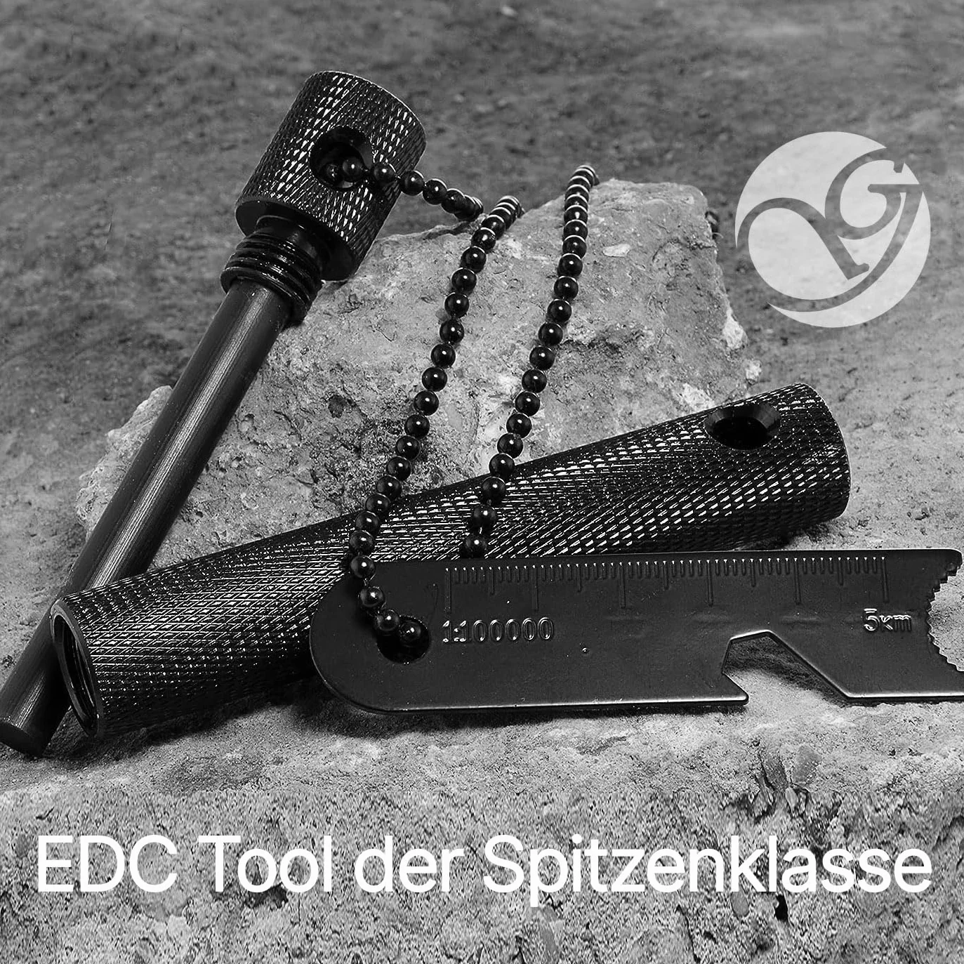 Zestaw do rozpalania Ganzoo stal ogniowa magnez 8 mm czarna aluminiowa osłona CNC kompas gwizdek stalowy skrobak