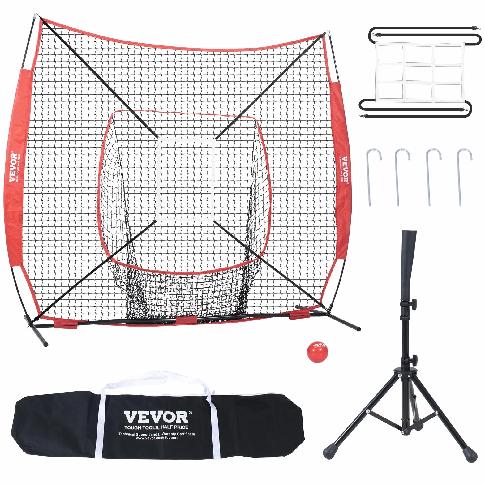 VEVOR 2x2,1 m przenośna siatka treningowa baseballowa z ramą kokardową i torbą