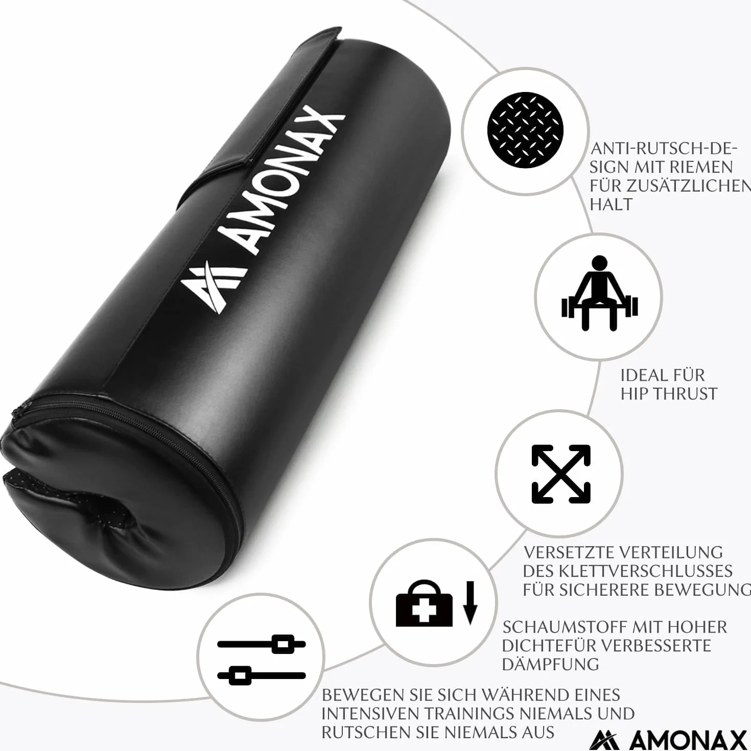 AMONAX Podkładka pod sztangę biodrową z piankową wyściółką, akcesoria fitness