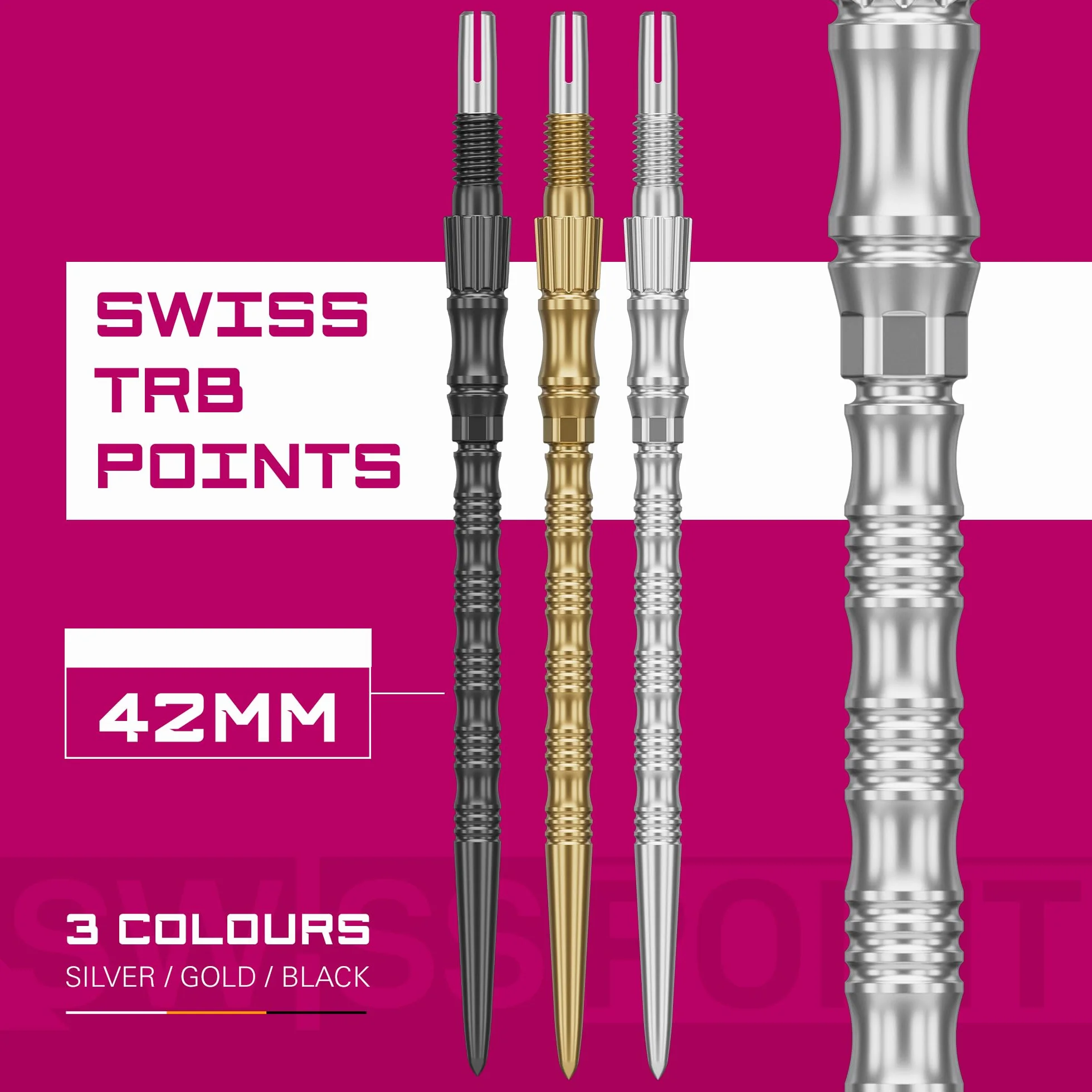 Target Darts Signature Swiss Point TRB Tips 3 Pack 30mm 35mm 42mm Złoto Srebro Czarny