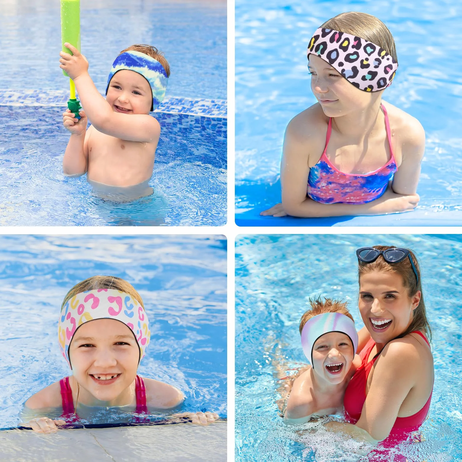 HeySplash Opaska pływacka, opaska ochronna na uszy pływackie, neoprenowa ochrona uszu dla dzieci i młodzieży, wodoodporna opaska do pływania, rozmiar M, niebieski falowanie