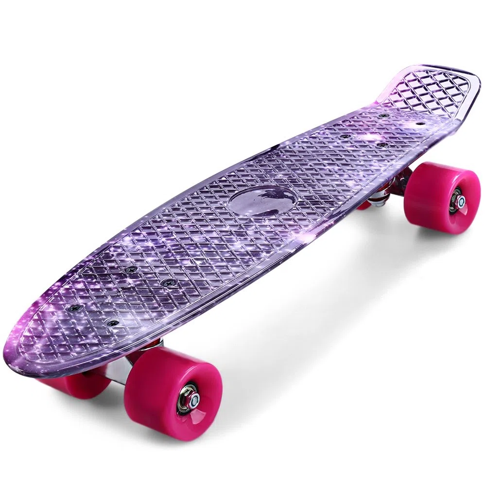 55 cm deskorolka fioletowy gwiaździste niebo wzór retro longboard mini Cruiser kompletny fioletowe koła PU