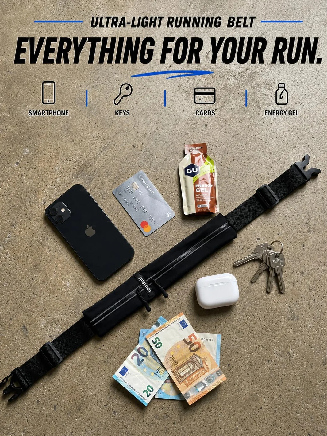 rootful.® Pasek do biegania na telefon komórkowy [wysokiej jakości] pasek do biegania na telefon komórkowy, smartfon, klucze itp. | torba nerka do biegania dla mężczyzn i kobiet | niemiecka jakość,