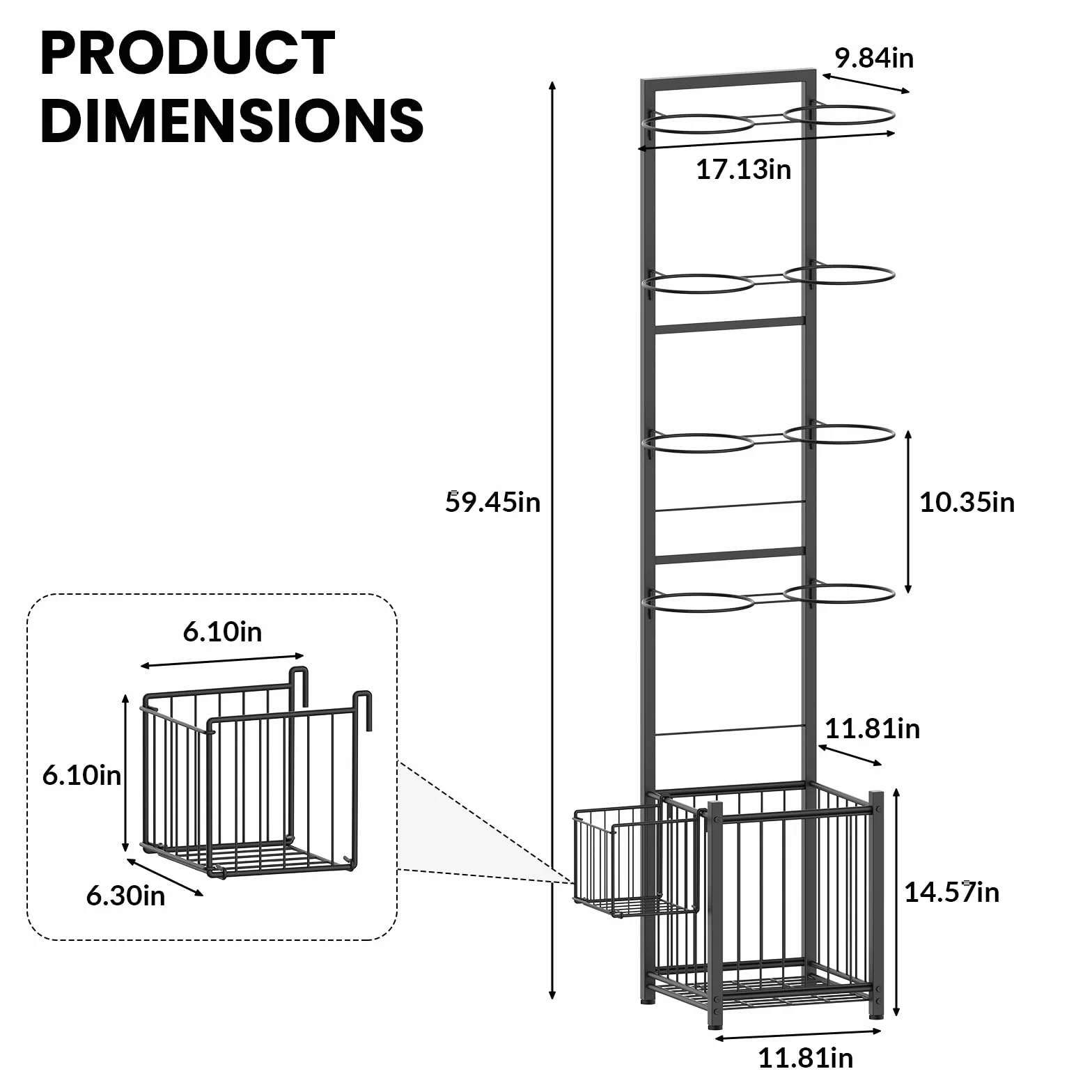 CADUKE Basketball Storage Rack for Garage, 8 Balls Holder for Sports Indoor Outdoor Black