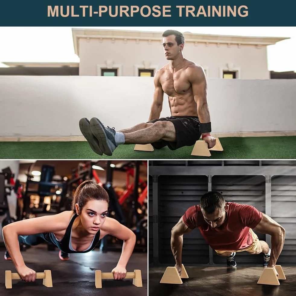 flintronic Drewniane paralety, drążki do fitnessu, drążki paralletowe z litego drewna z matą antypoślizgową, drążek na rękę, paski na nadgarstek, do treningu siłowego, gimnastyki