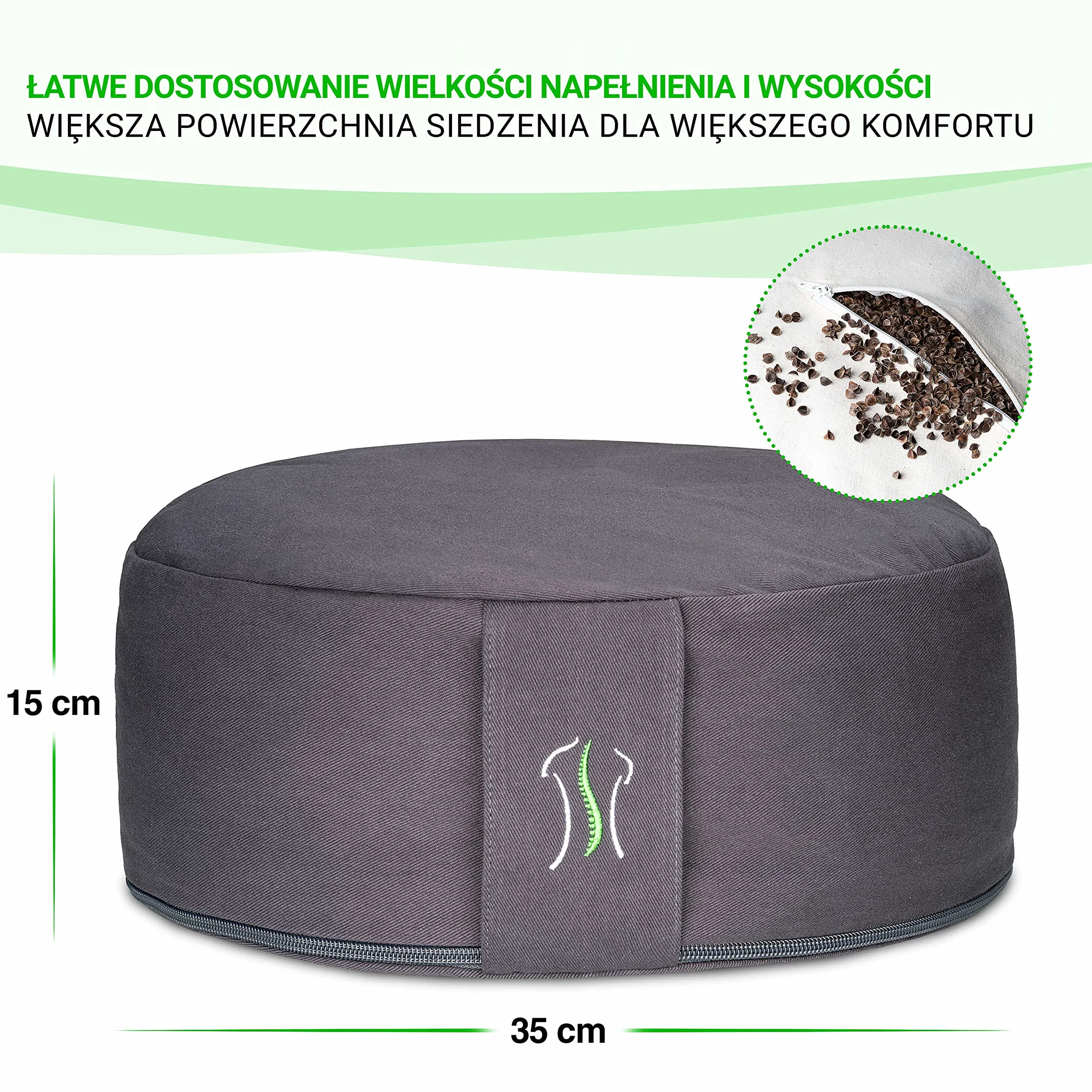 BACKLAXX ® Poduszka do jogi, poduszka do medytacji XL, Ø 35 cm [30% więcej powierzchni do siedzenia], wysokość 15 cm z wypełnieniem gryczanym, idealne akcesoria do medytacji, okrągła poduszka do jogi,