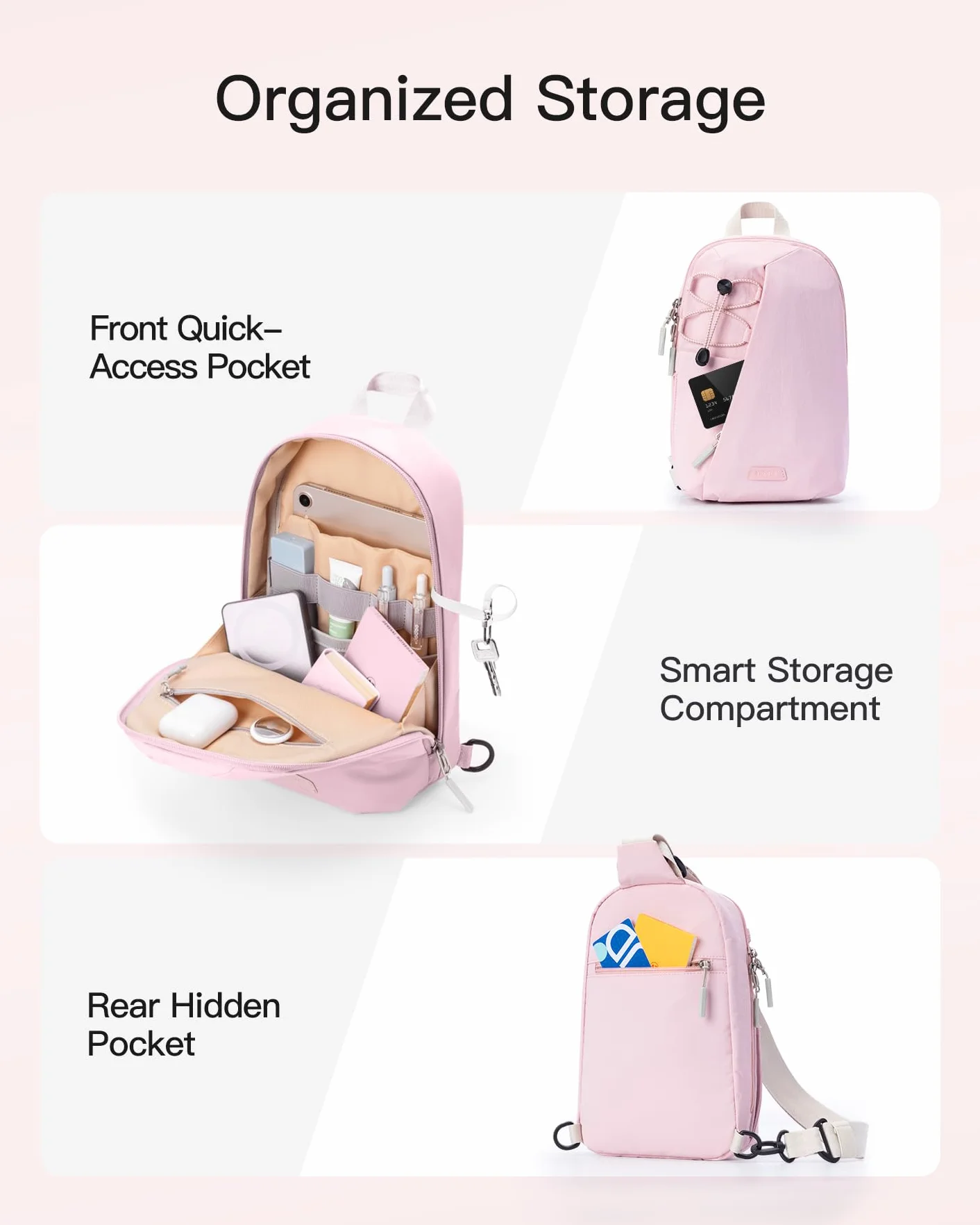 Inateck Sling Bag X-Row, lekka męska torba na ramię, odporna na zachlapanie wodą, torba na klatkę piersiową, na wędrówki, podróże, spacery, Rosa, 18.5 cm x 7 cm x 28.5 cm, casual