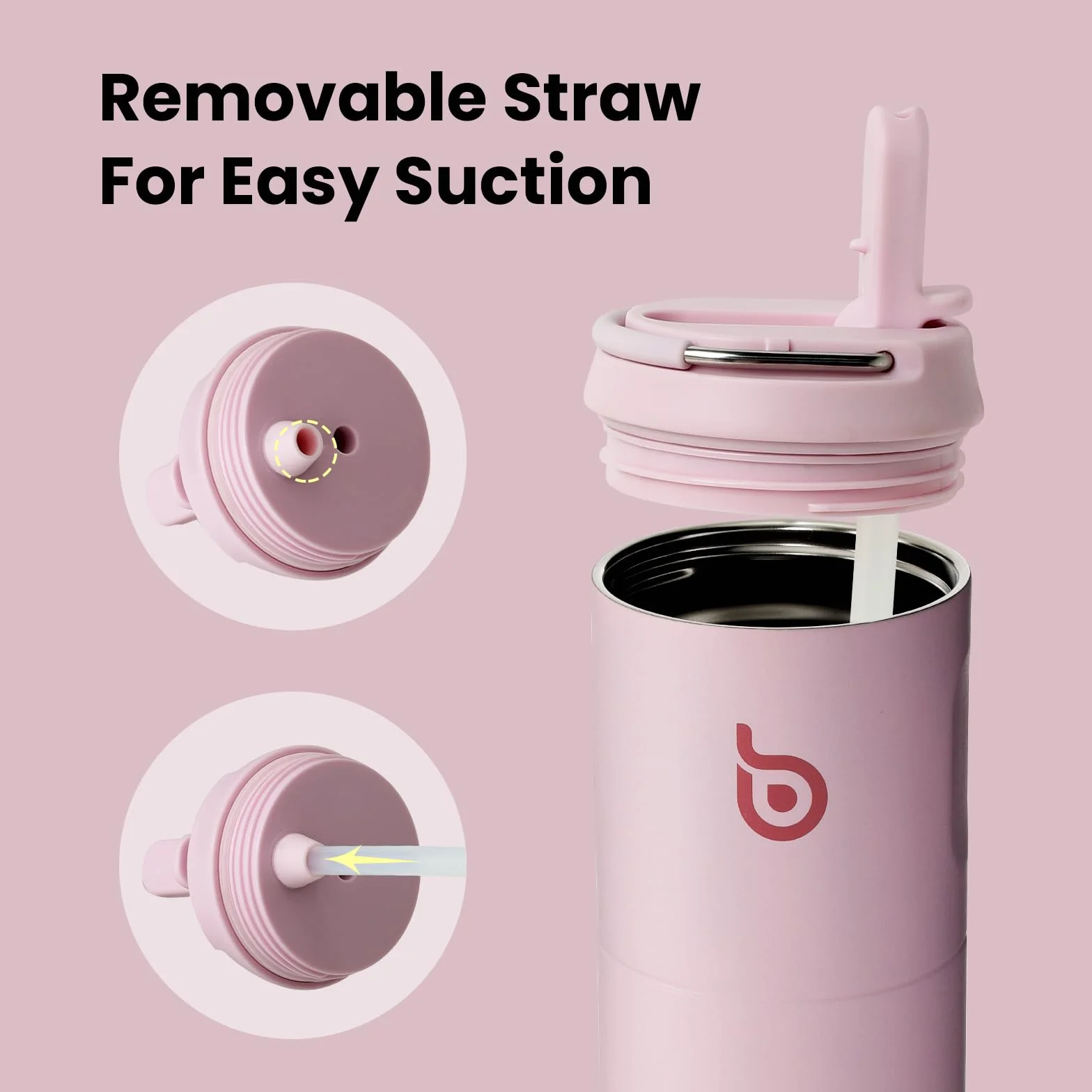 BOTTLE BOTTLE Butelka termiczna 750 ml ze stali nierdzewnej ze słomką i zakrętką – szczelna, bez BPA – do szkoły, podróży, fitness (pastelowy różowy)