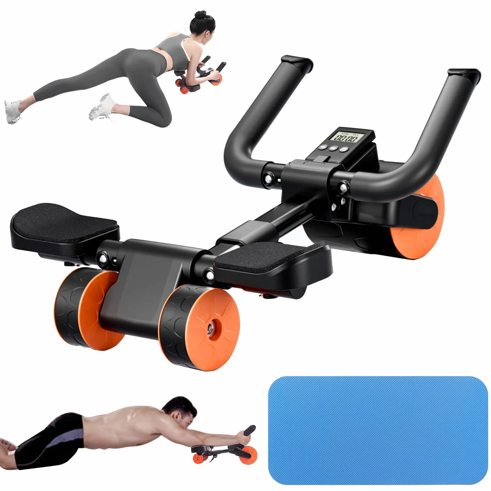 Ab Roller Wsparcie łokcia z matą i timerem, automatyczne odbijanie rolki do brzucha, sprzęt do ćwiczeń brzucha, sprzęt do ćwiczeń brzucha, do użytku w domu, na siłownię, akcesoria fitness dla