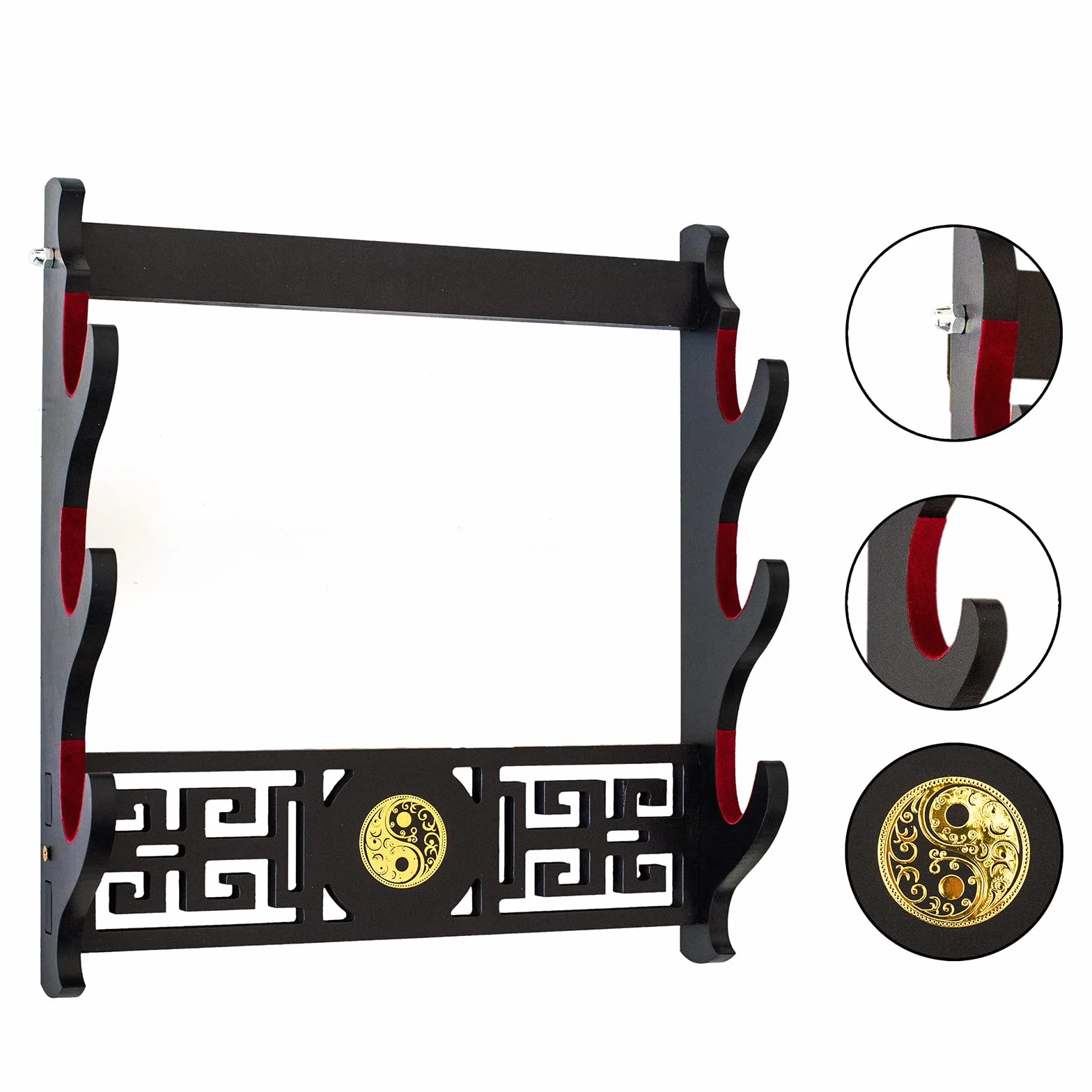 Uchwyt na miecze Katana na ścianie, uchwyt na miecz samuraja, ramka do prezentacji, czerwone aksamitne, w stylu Tai Chi, Chiński, (3-warstwowy)