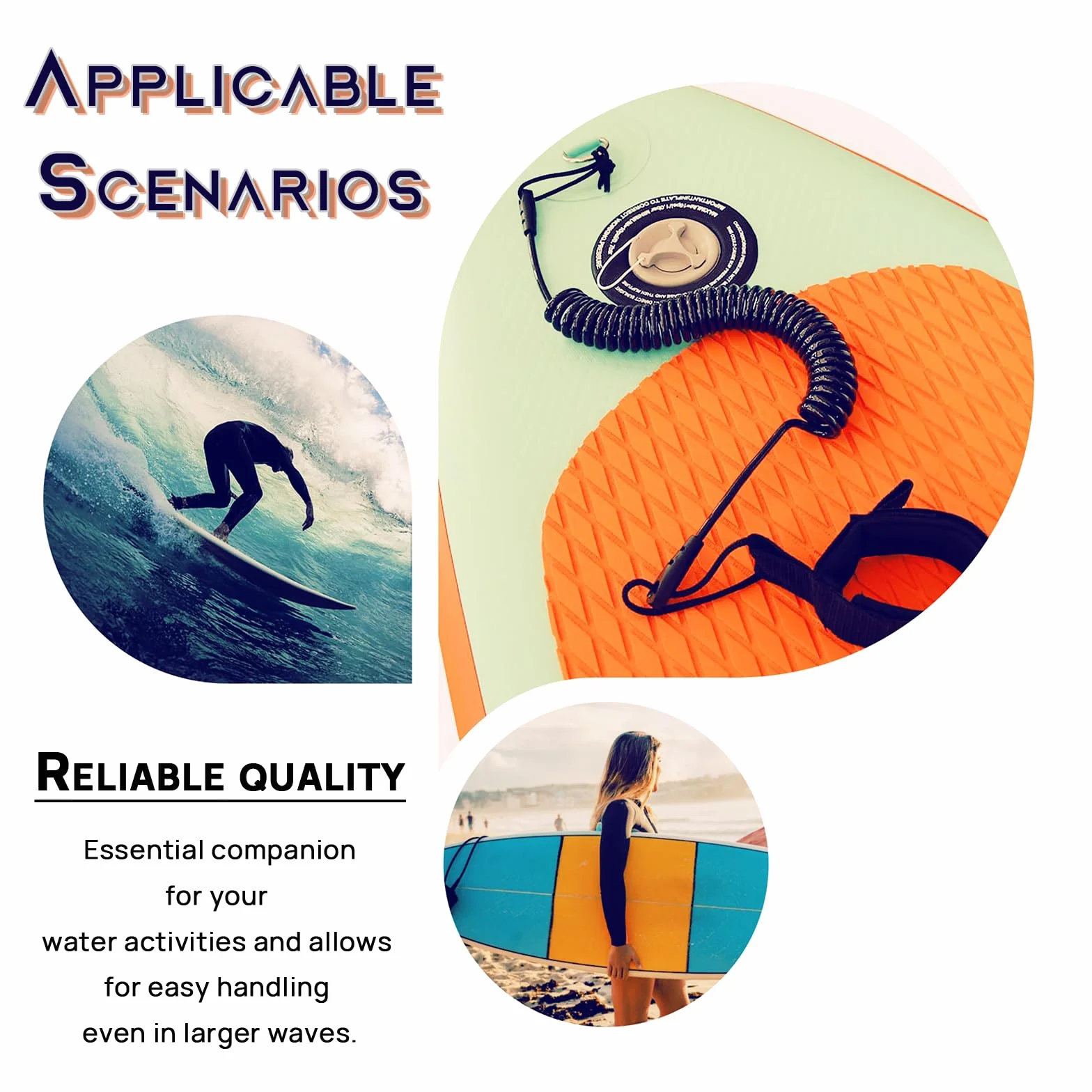 MAEXUS® SUP Leash, 7 mm SUP Leash deska surfingowa, pasek na stopę, pas bezpieczeństwa z szybkim zapięciem, do sportów wodnych, nadmuchiwana, deska surfingowa, regulowana 90-300 cm