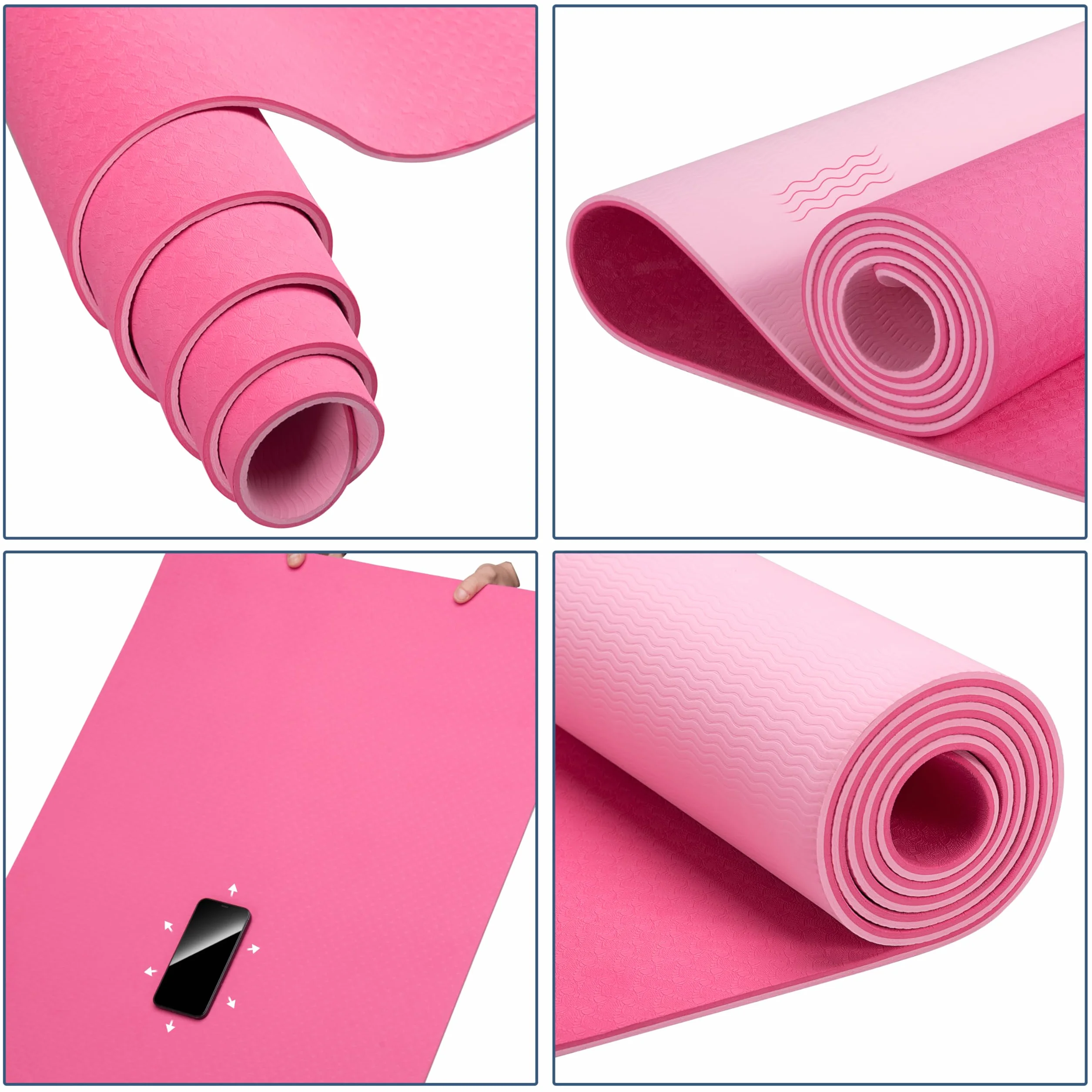 Fizyo Antypoślizgowa mata do jogi z torbą, TPE, mata gimnastyczna do pilatesu, treningu, fitnessu, wyściełana i antypoślizgowa, bardzo cienka 0,6 cm, 183 x 61 cm, z pasem transportowym i torbą