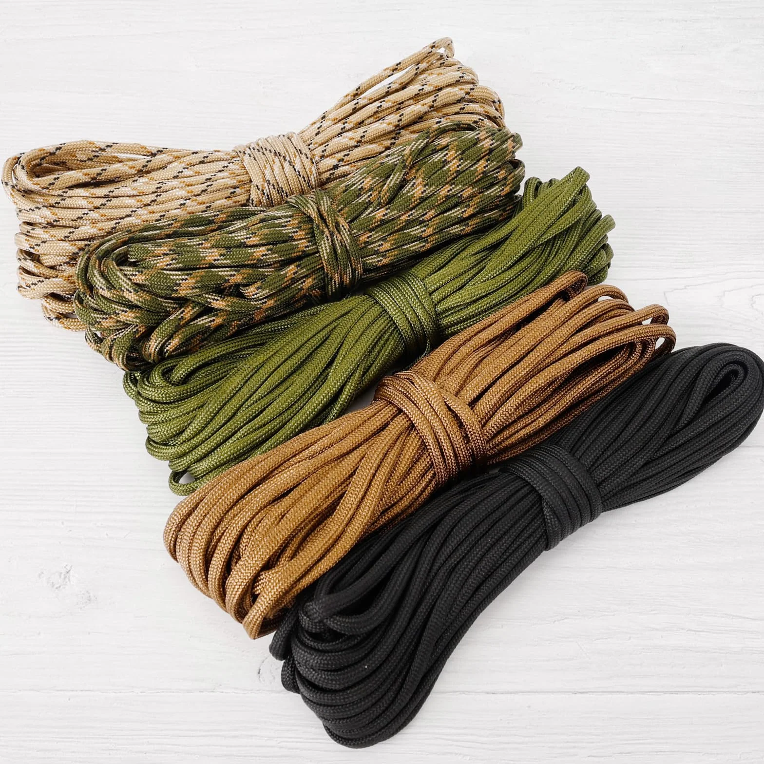 Linka spadochronowa Paracord nylonowa 4 mm 7 żył 5 kolorów 10 m 5 sztuk