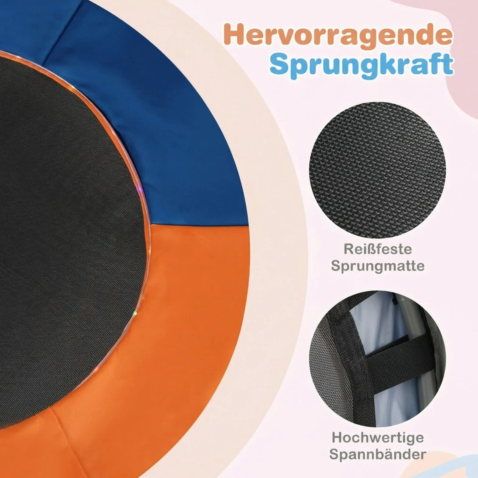 COSTWAY Trampolina dla dzieci o średnicy 90 cm, składana, z oświetleniem LED, z uchwytem i torbą do przenoszenia, mała trampolina ogrodowa, dla dzieci od 3 lat (ciemnoniebieska)