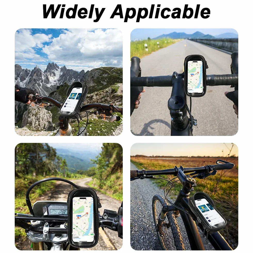 Flintronic Wodoodporny uchwyt na telefon rowerowy 360° ramka na kierownicę z ekranem dotykowym i osłoną przeciwsłoneczną do smartfona poniżej 6,4 cala
