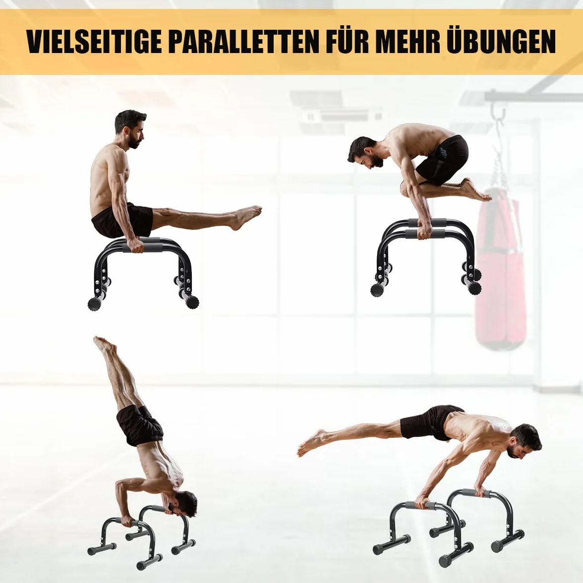 AmazeFan Parallettes Bars, Push Up Bars Trening siłowy do postawienia na rękach, pełna plansza i dipy, kalisteniczna, gimnastyczna, [42 x 25 x 25 cm] uchwyt do stojaków push up do ćwiczeń podłogowych