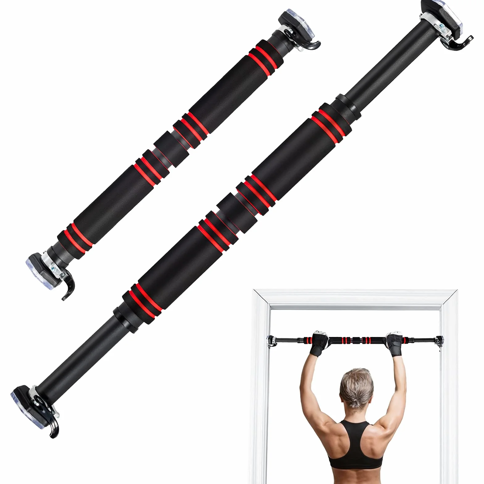 GOPLUS Drążek do podciągania futryny drzwi, 65-100 cm, regulowany, do 120 kg, treningowy, czarny