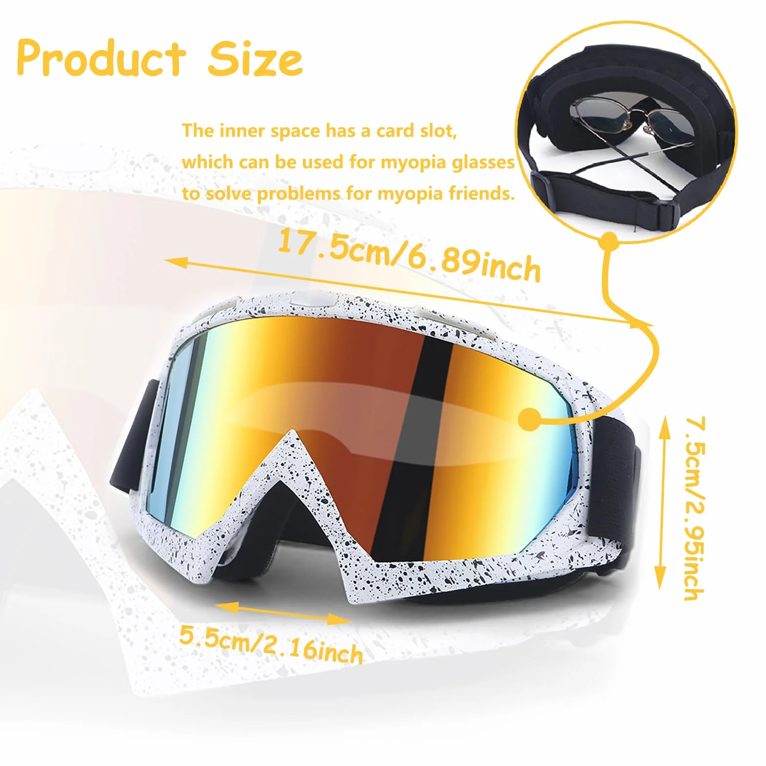 DONGZQAN Unisex okulary narciarskie OTG, gogle narciarskie dla osób noszących okulary (białe)